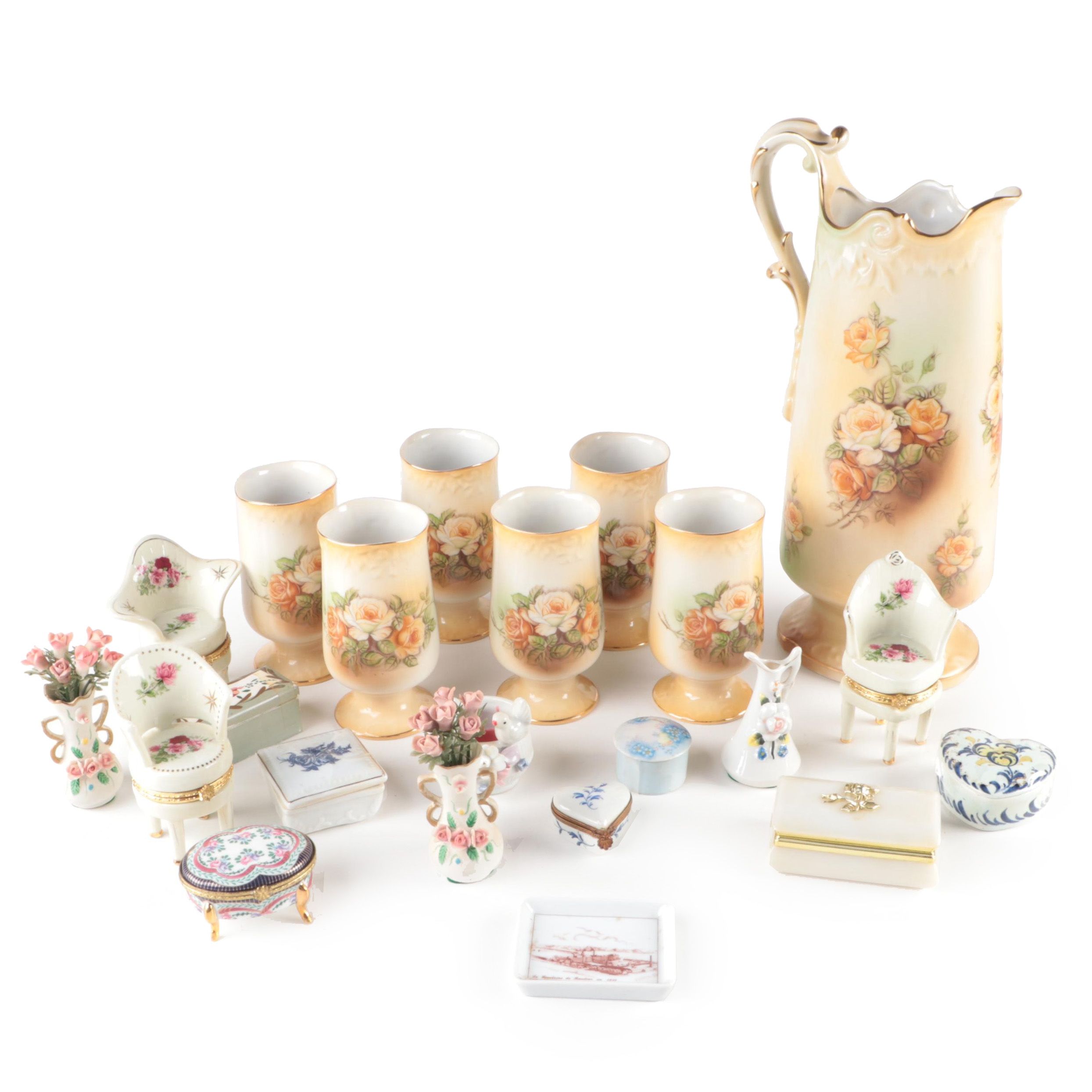 Reinhold Schlegelmilch Porcelain Pitcher and Glasses with Trinket Boxes and More
