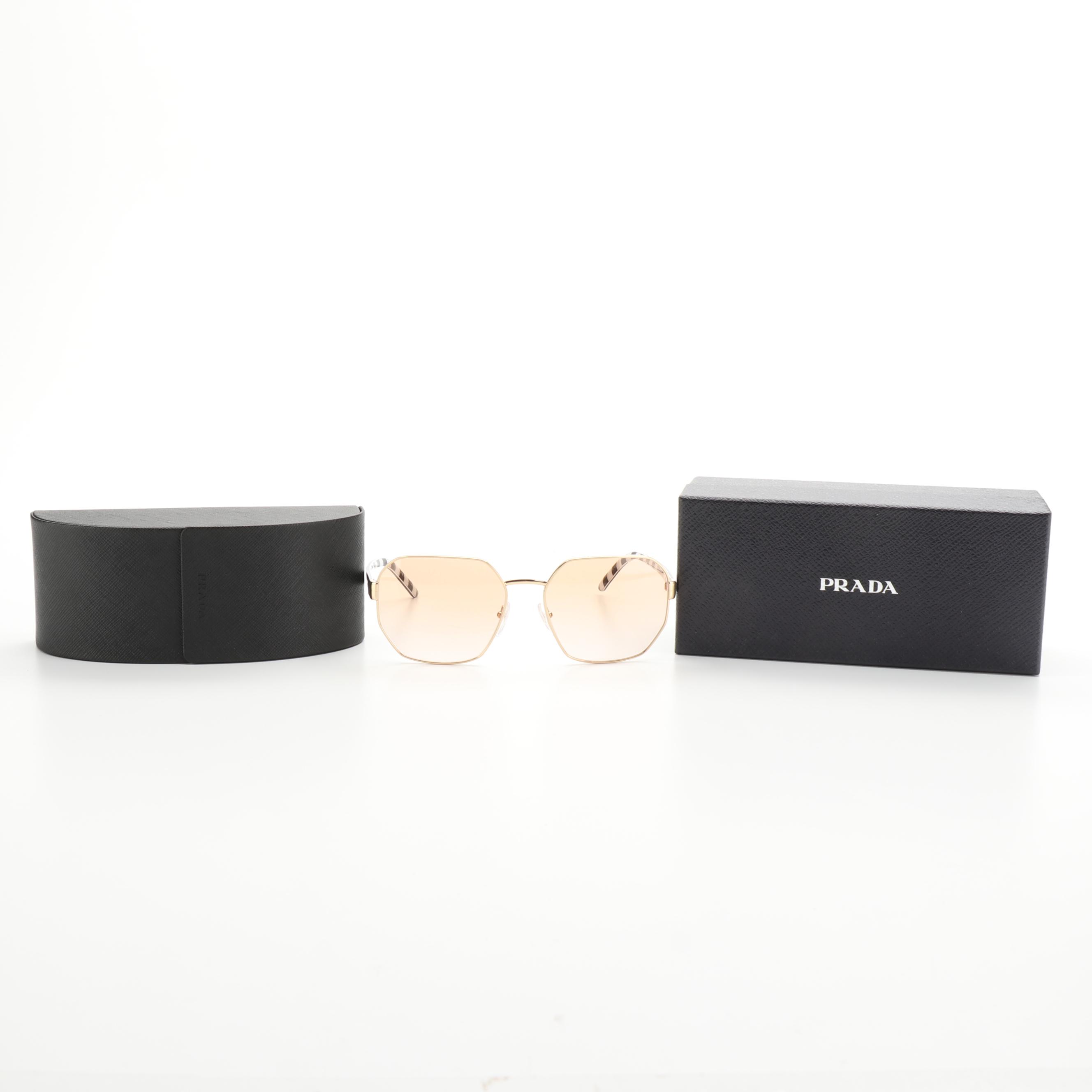 Prada SPR54X Gold Tone/Black/Striped Sunglasses with Case and Box
