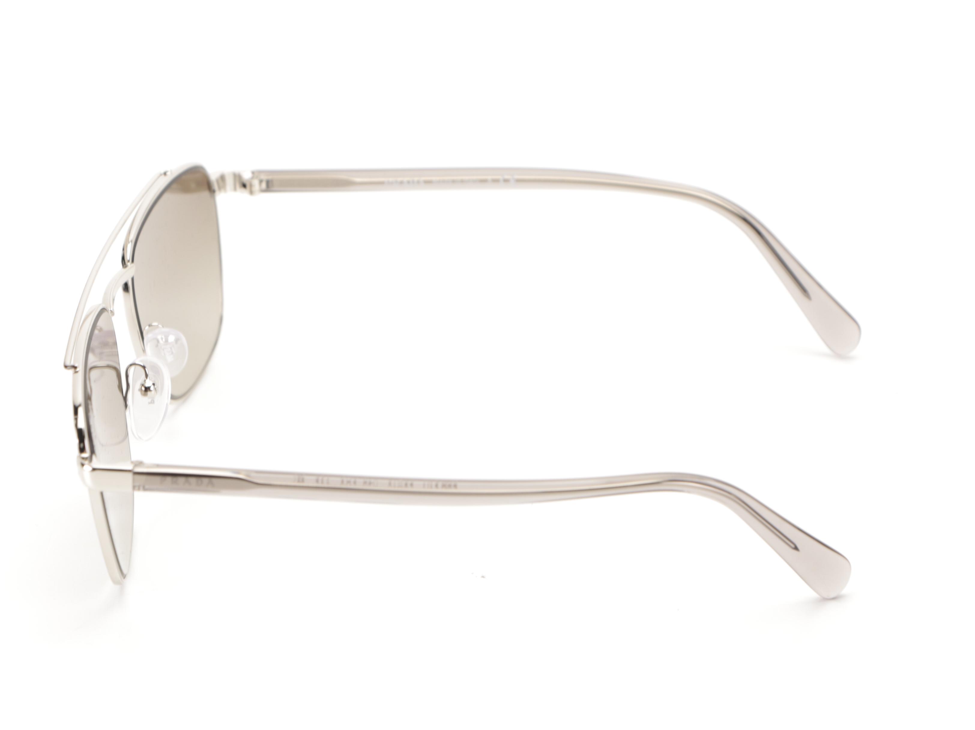 Prada SPR61U Silver-Tone Metal Square Aviator Sunglasses with Case and Box