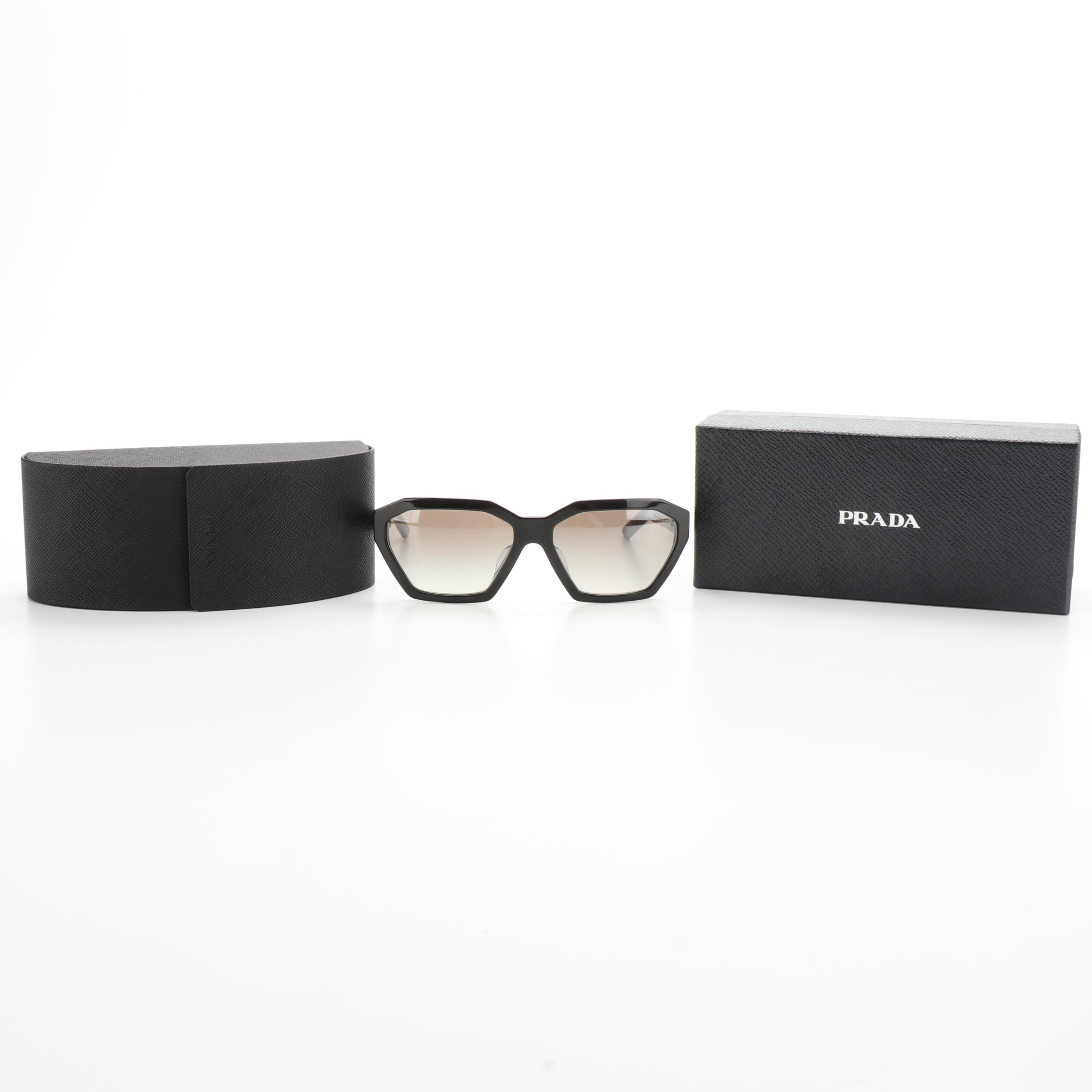 Prada SPR03V-F Glossy Black Sunglasses with Case and Box