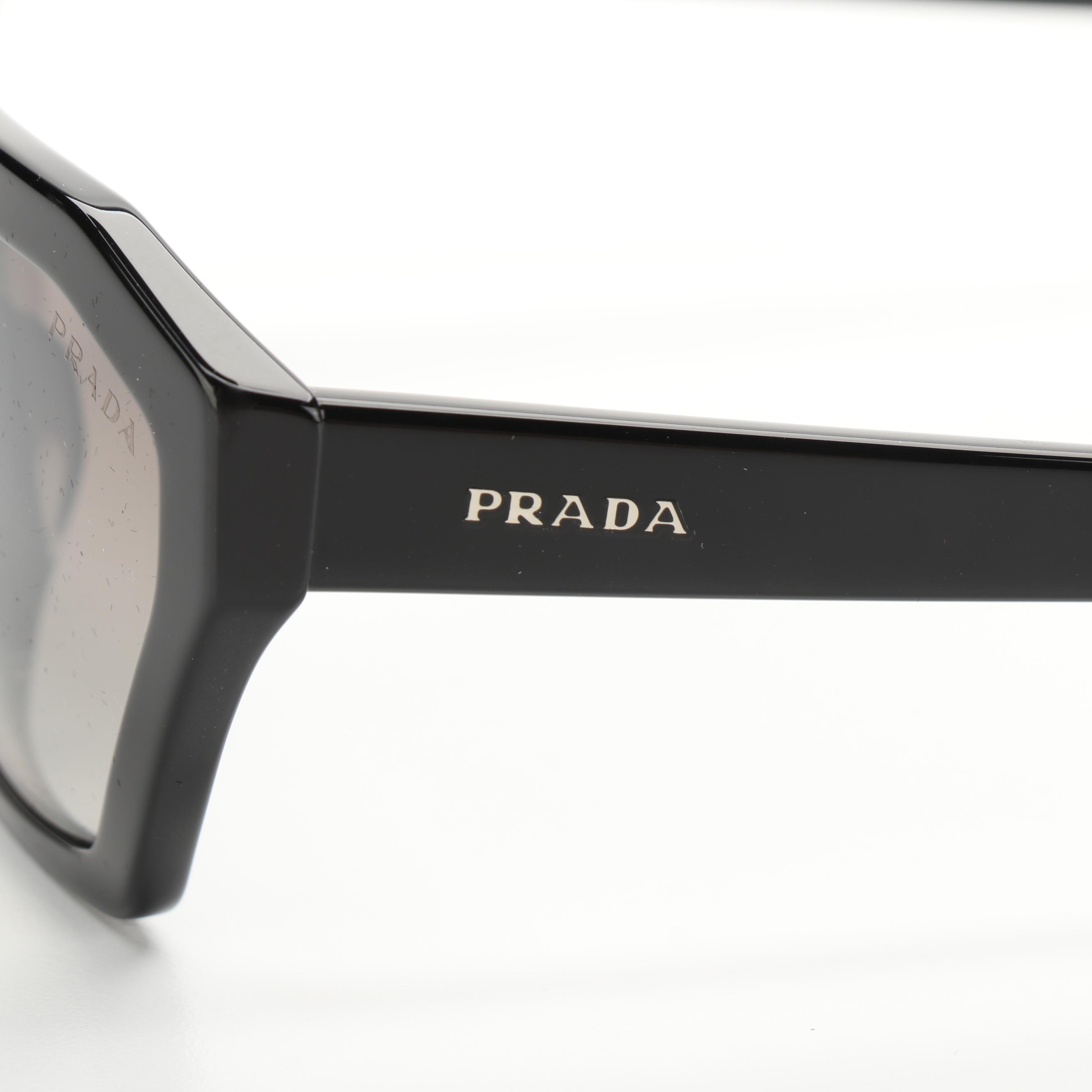 Prada SPR03V-F Glossy Black Sunglasses with Case and Box