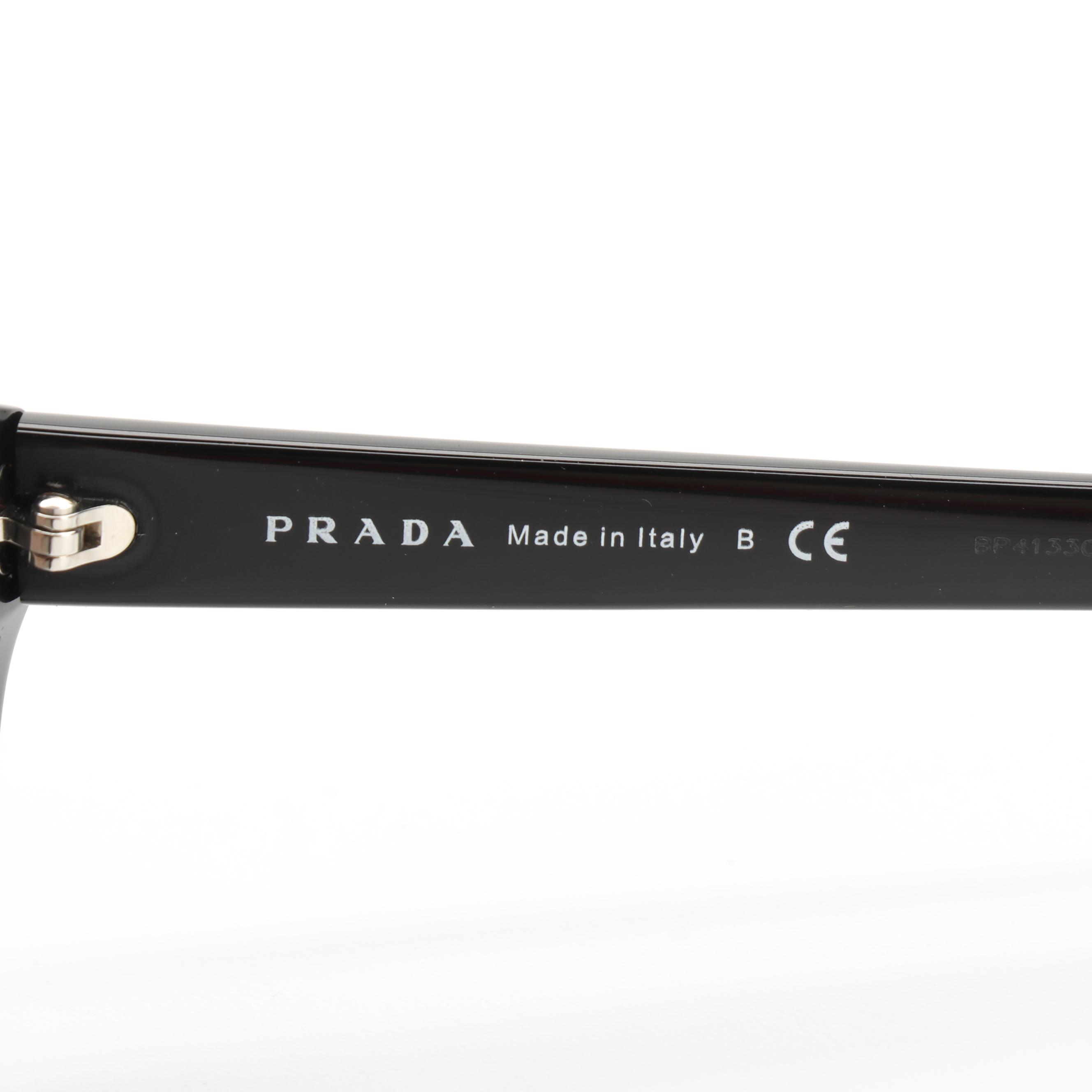 Prada SPR03V-F Glossy Black Sunglasses with Case and Box