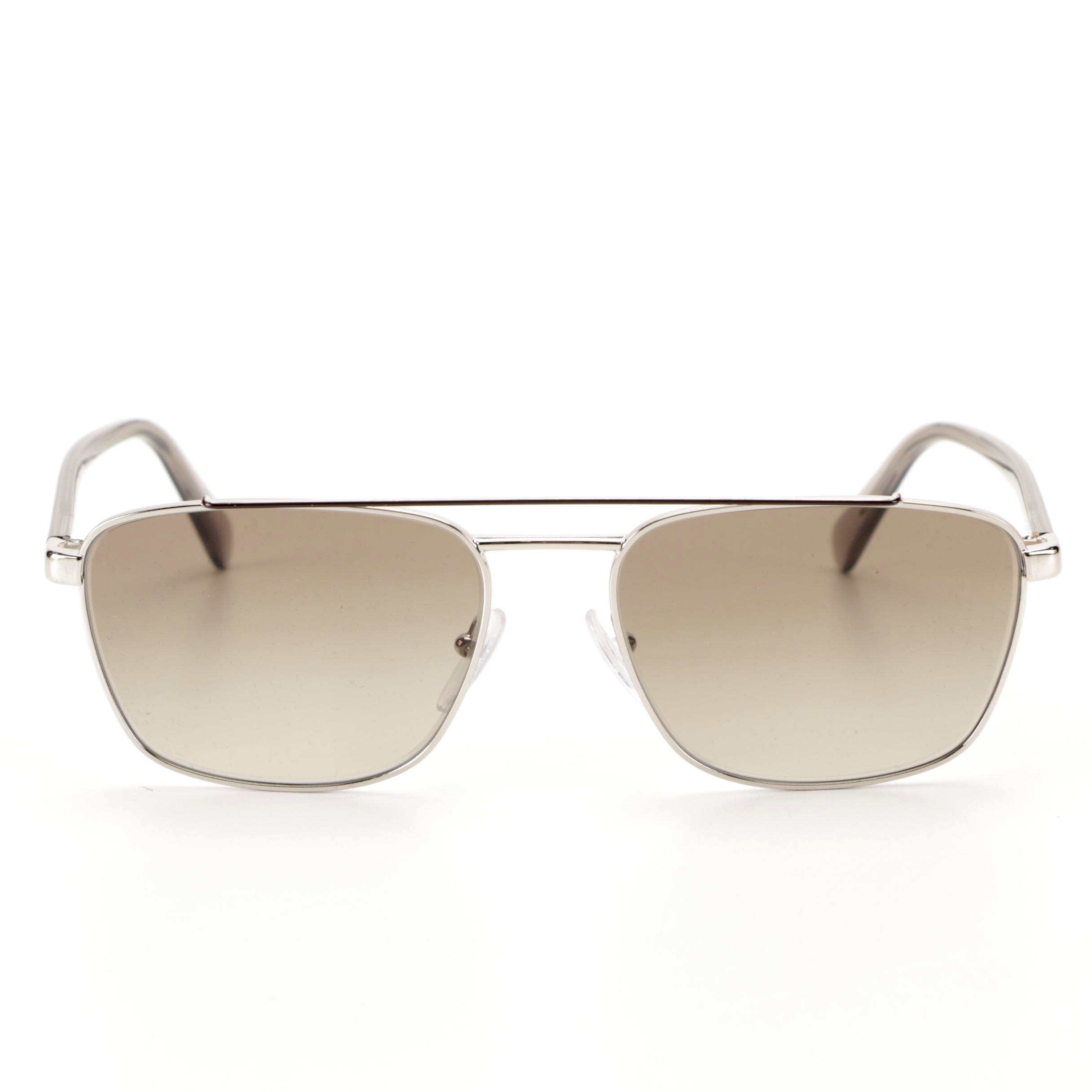 Prada SPR61U Silver-Tone Metal Square Aviator Sunglasses with Case and Box