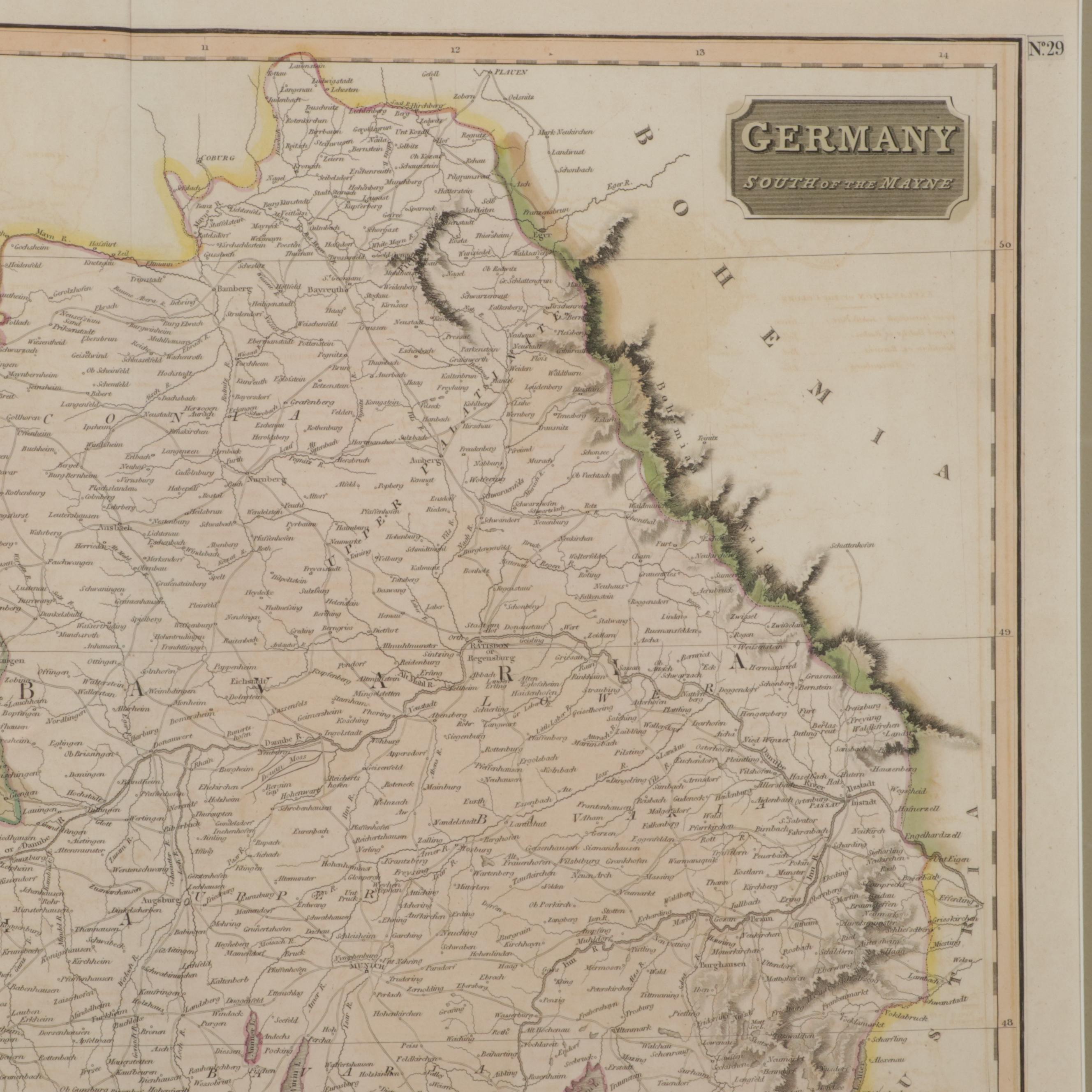 John Thomson Hand-Colored Engraving Map "Germany South of the Mayne," 1816