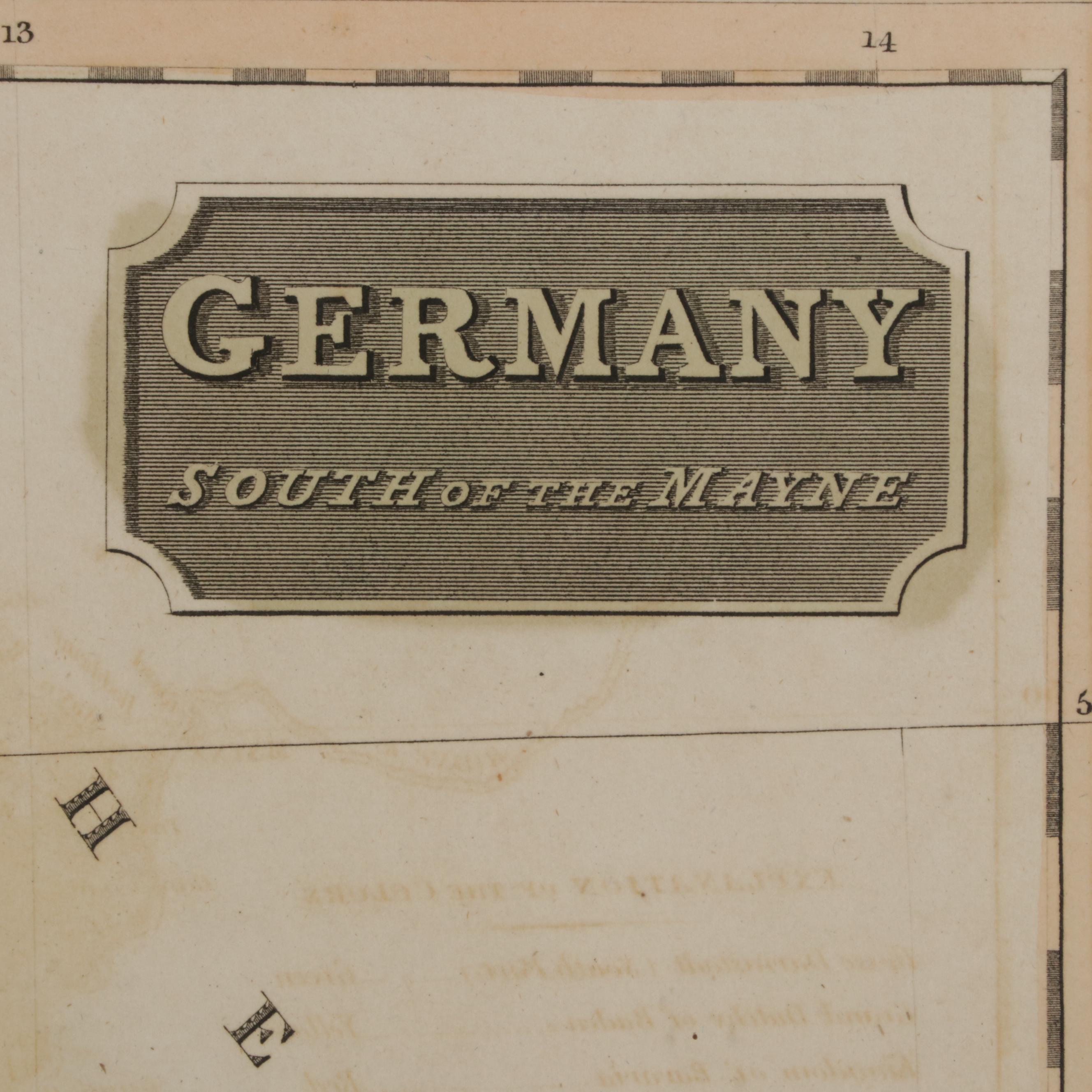John Thomson Hand-Colored Engraving Map "Germany South of the Mayne," 1816