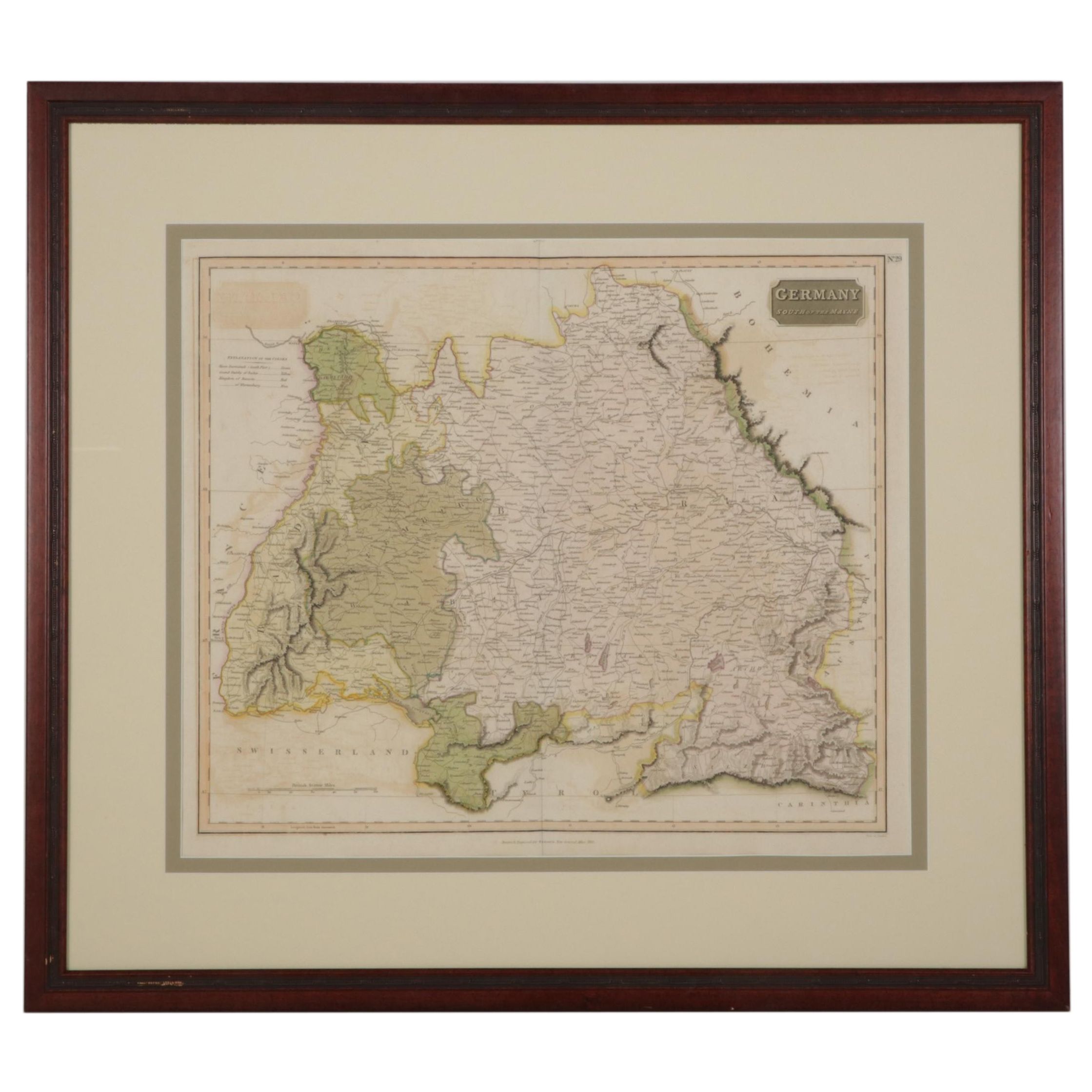 John Thomson Hand-Colored Engraving Map "Germany South of the Mayne," 1816