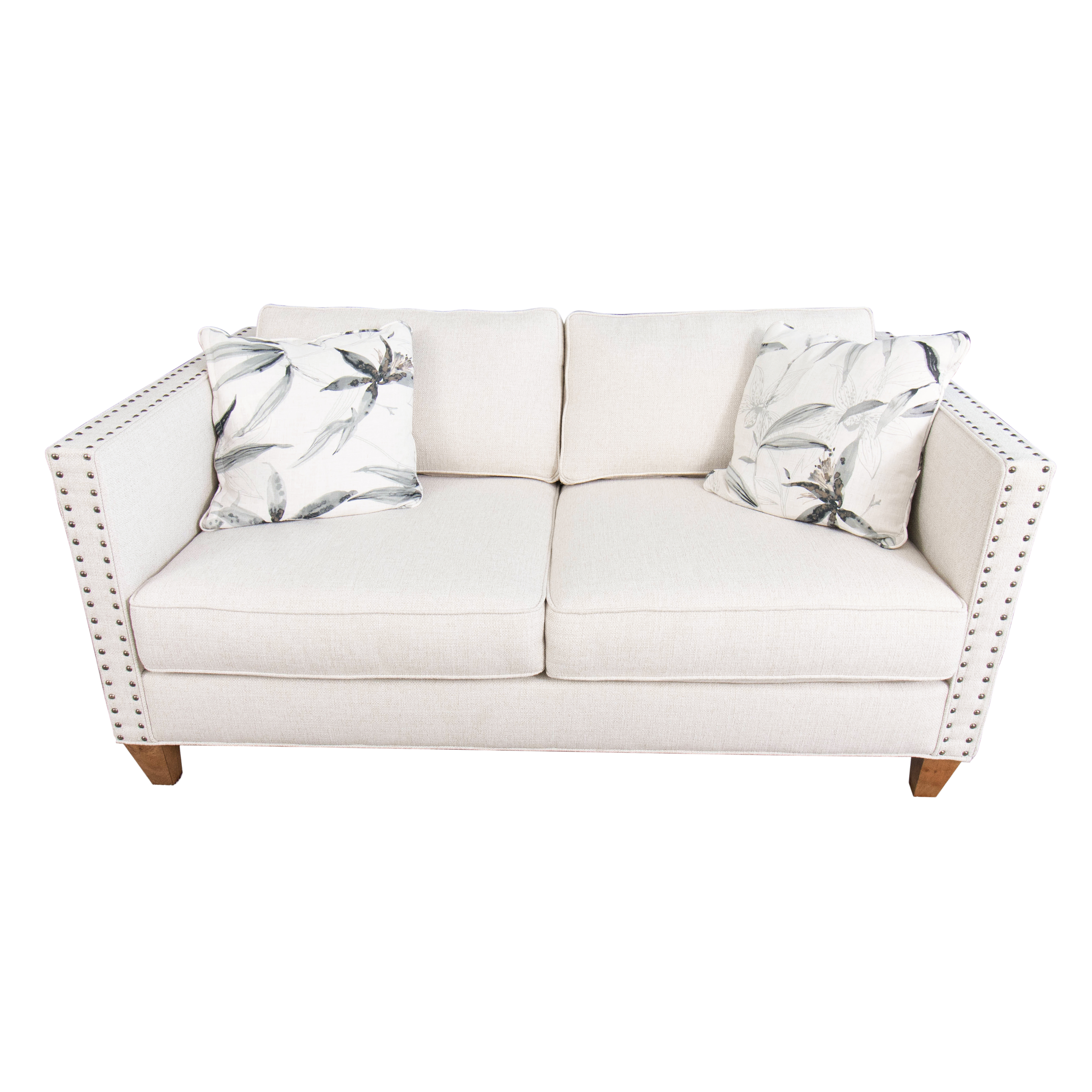 Rowe Furniture Light Cream Upholstered Loveseat with Nailhead Trim