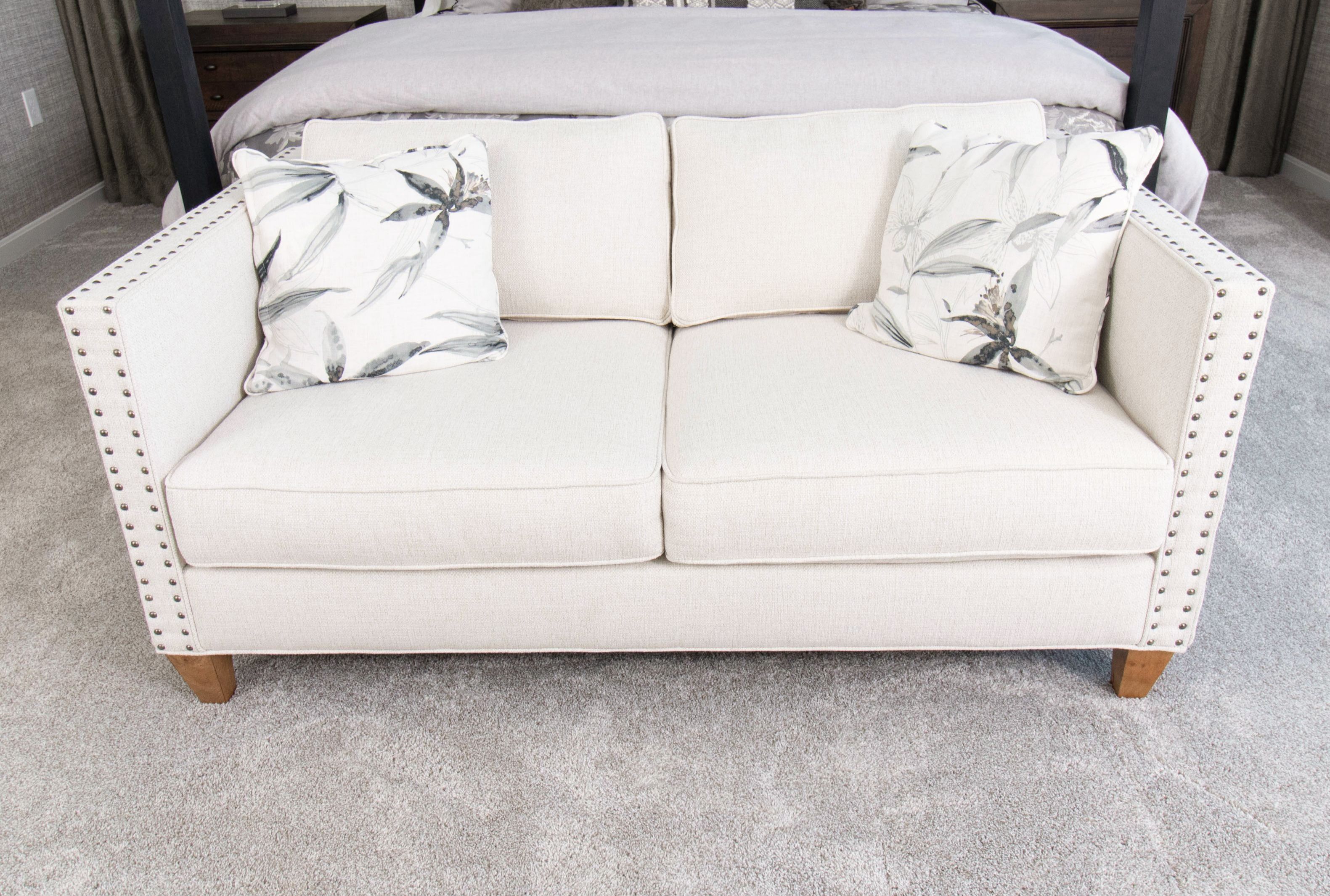 Rowe Furniture Light Cream Upholstered Loveseat with Nailhead Trim