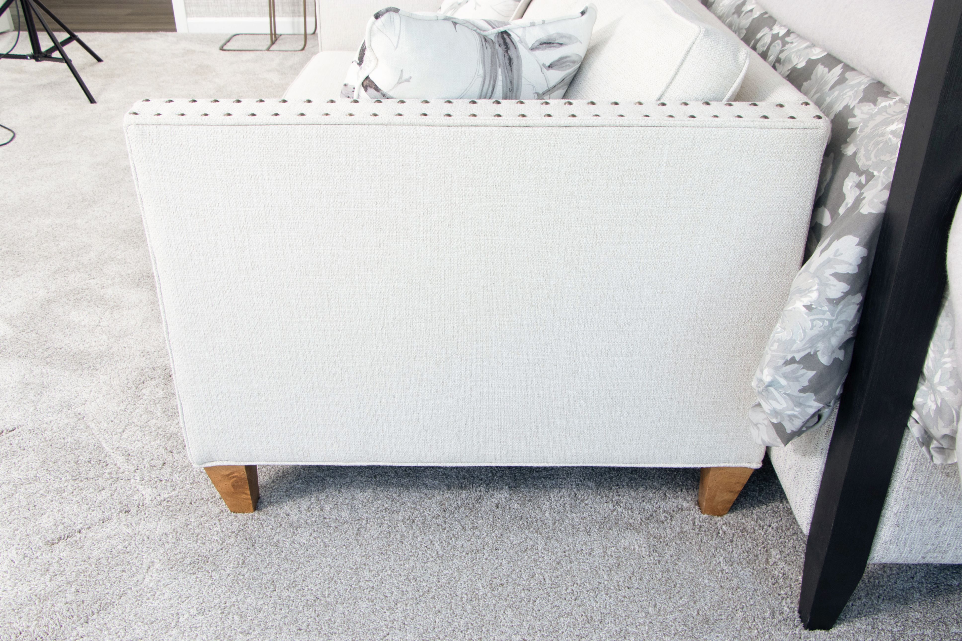 Rowe Furniture Light Cream Upholstered Loveseat with Nailhead Trim