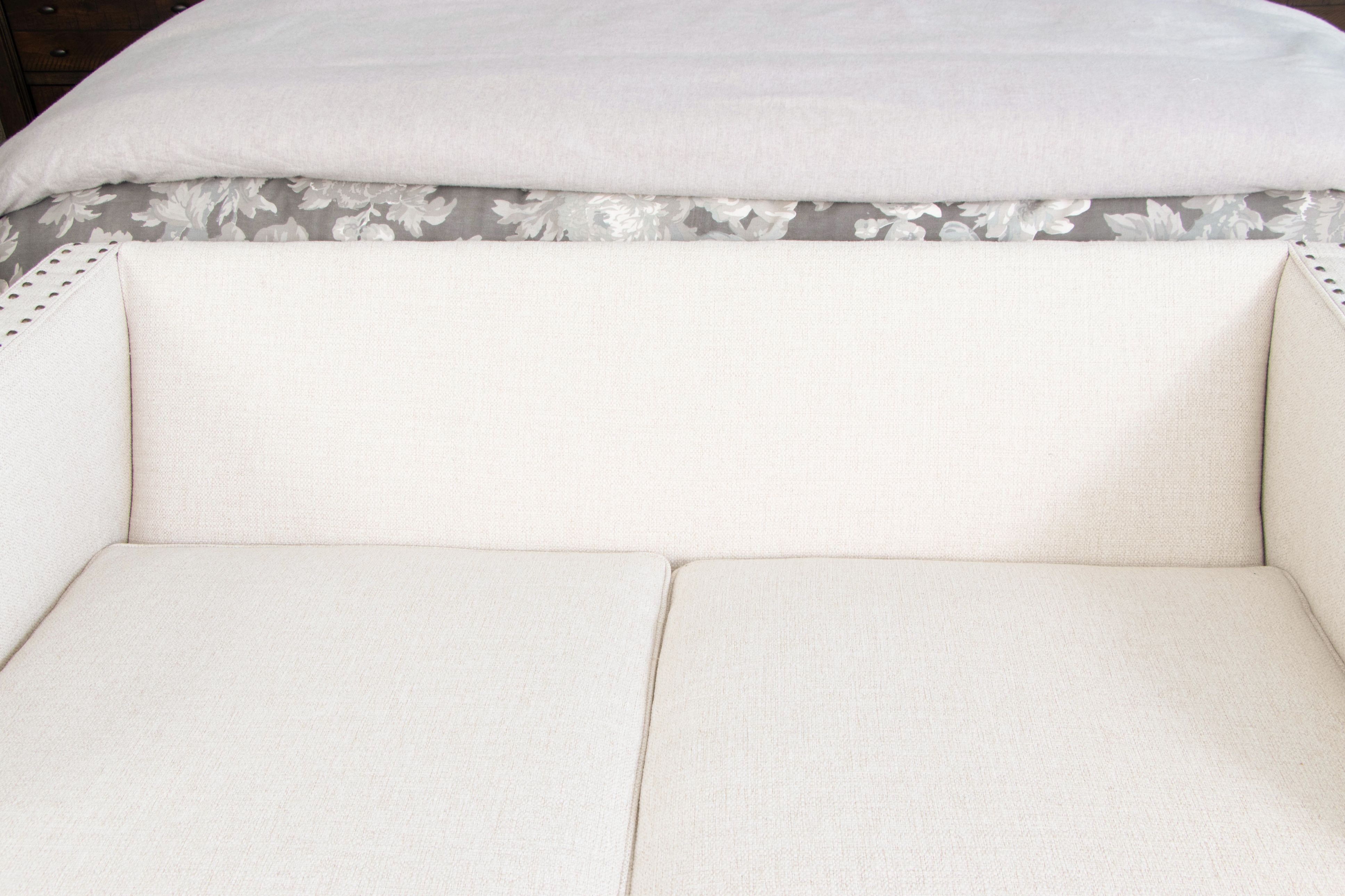 Rowe Furniture Light Cream Upholstered Loveseat with Nailhead Trim