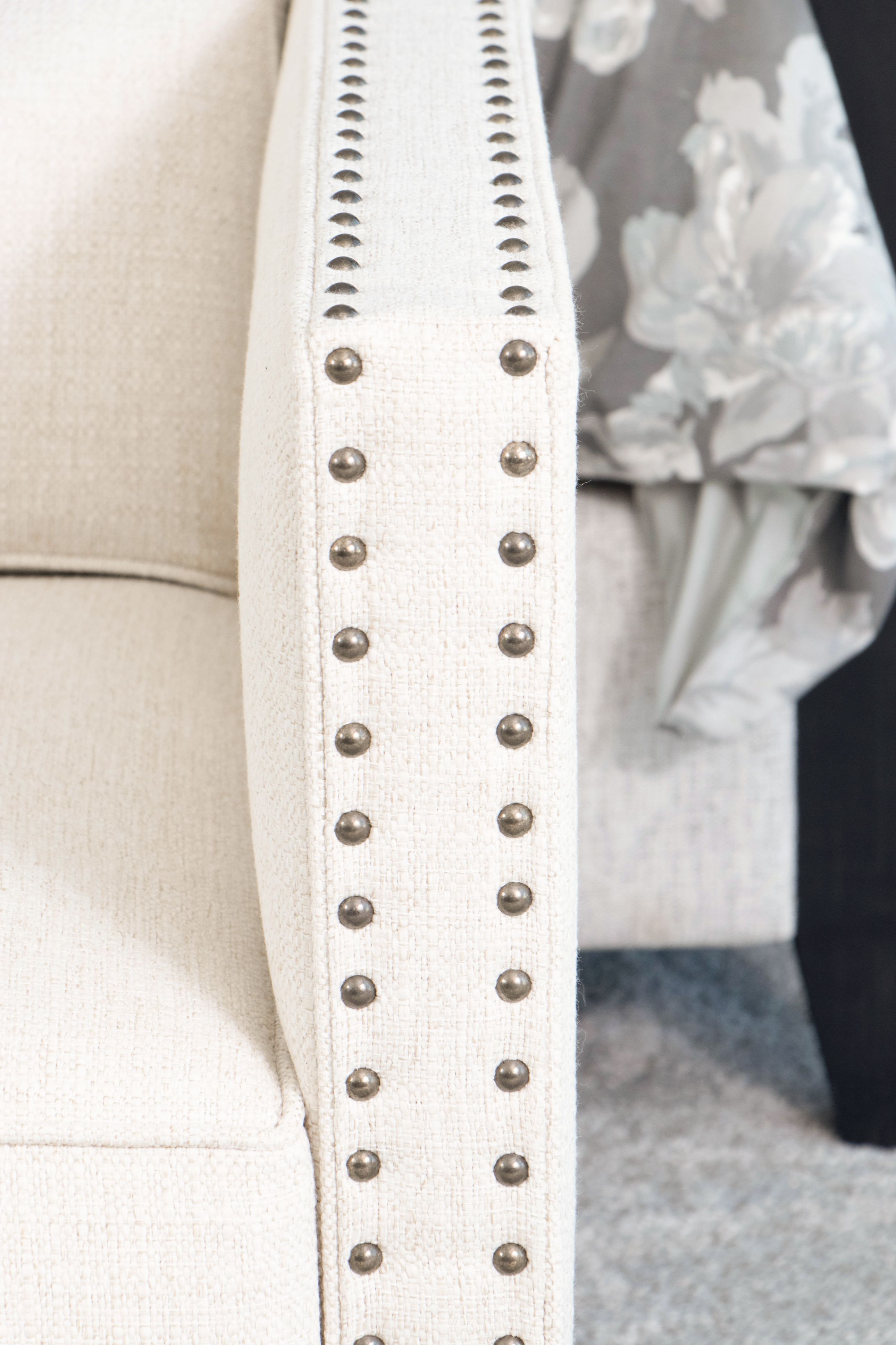 Rowe Furniture Light Cream Upholstered Loveseat with Nailhead Trim