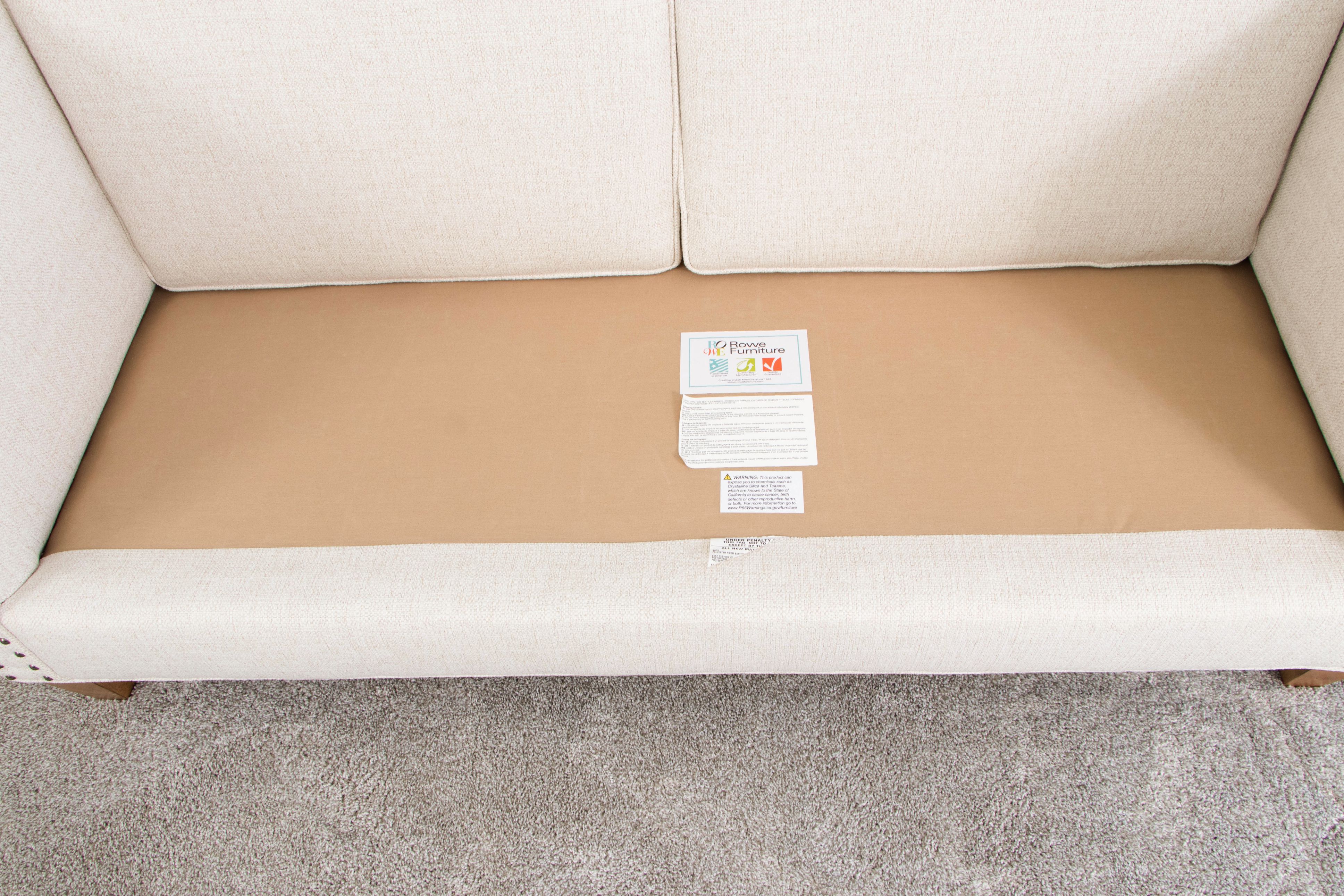 Rowe Furniture Light Cream Upholstered Loveseat with Nailhead Trim