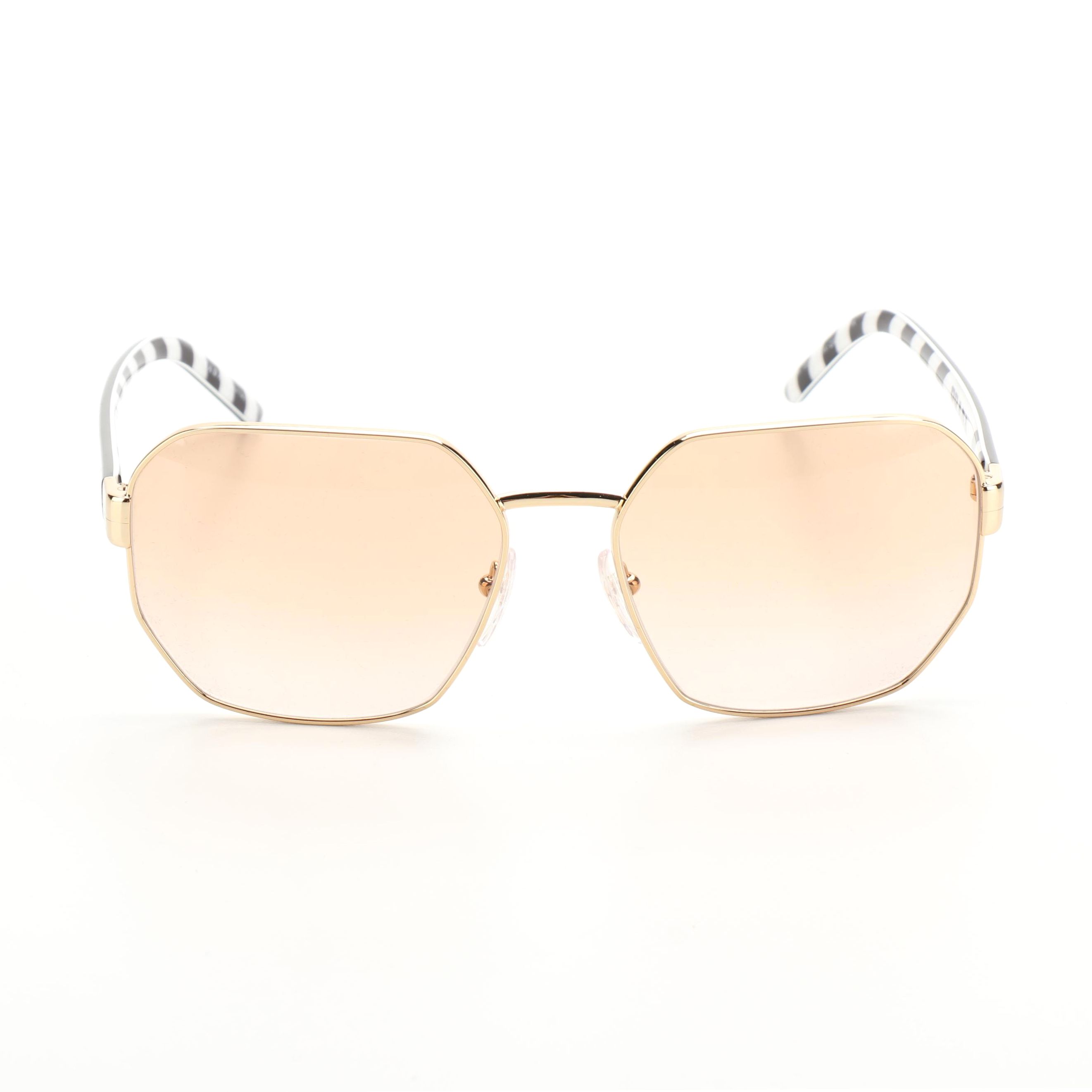 Prada SPR54X Gold Tone/Black/Striped Sunglasses with Case and Box