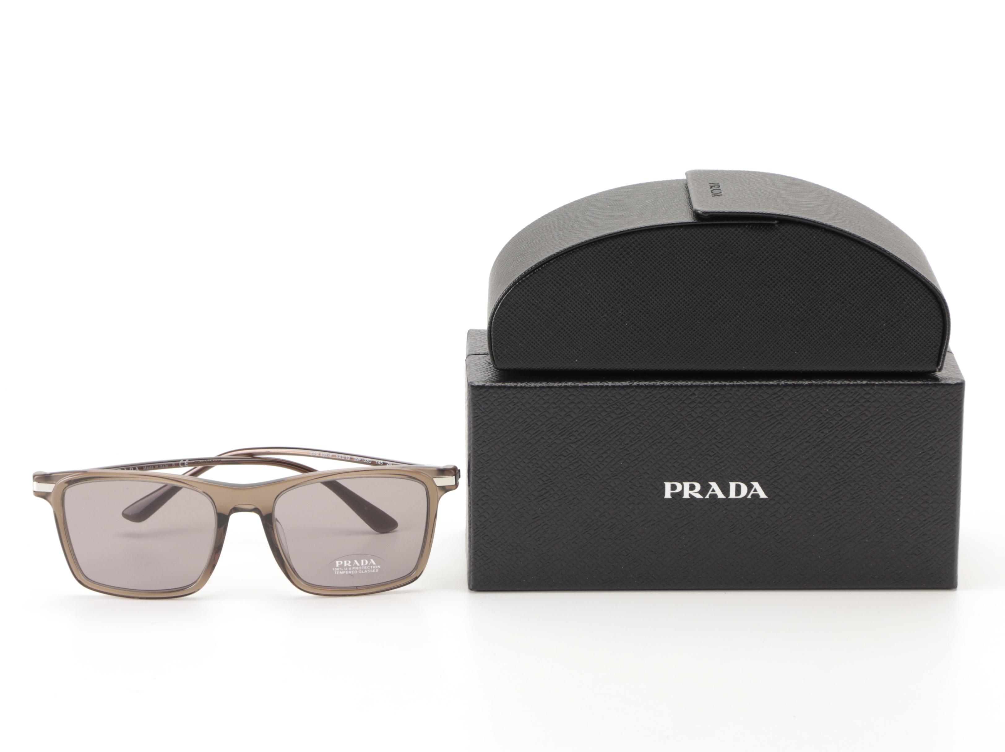 Prada SPR19X-F Square Sunglasses in Taupe with Case and Box