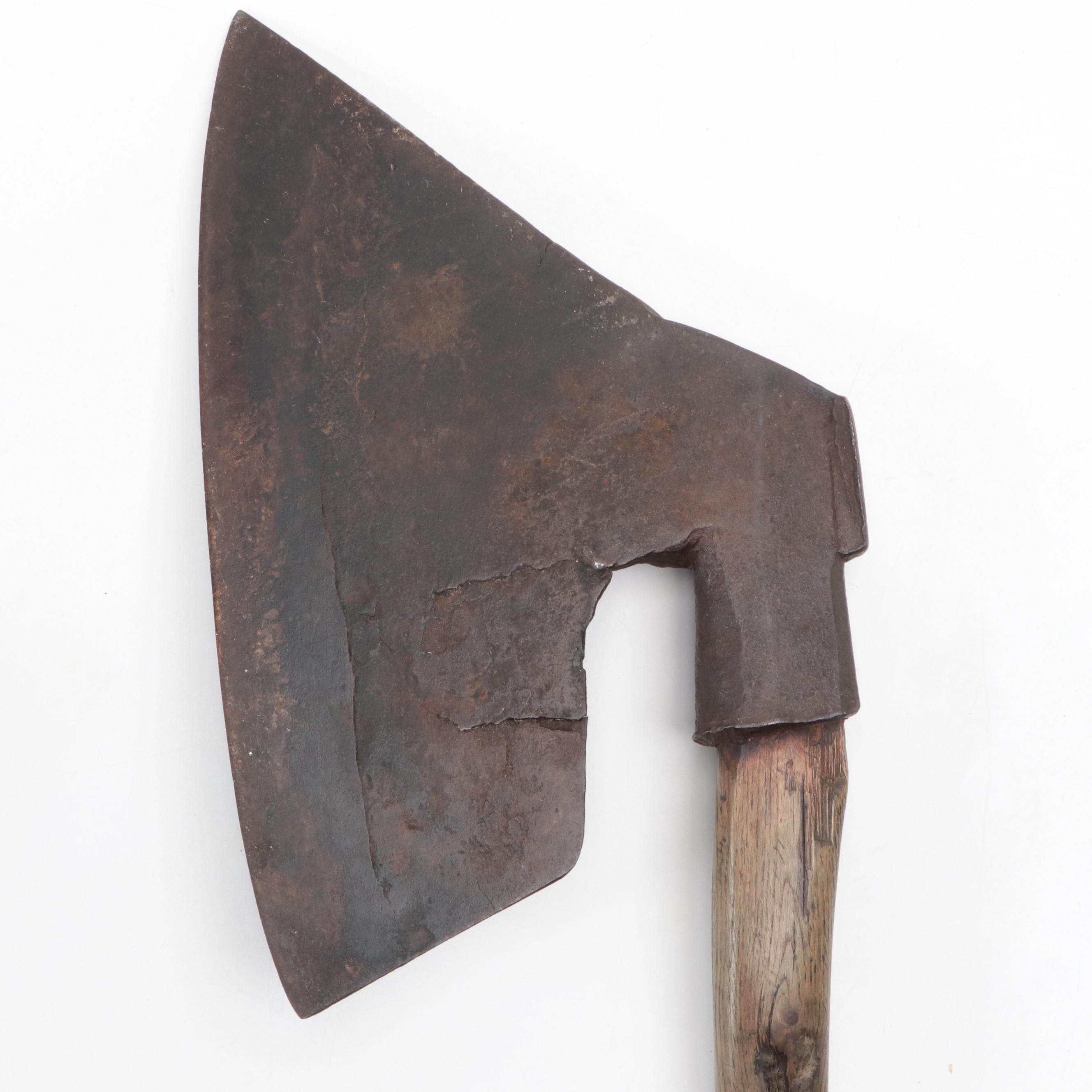 Goosewing Broad Axe with Continental Style Markings, Antique