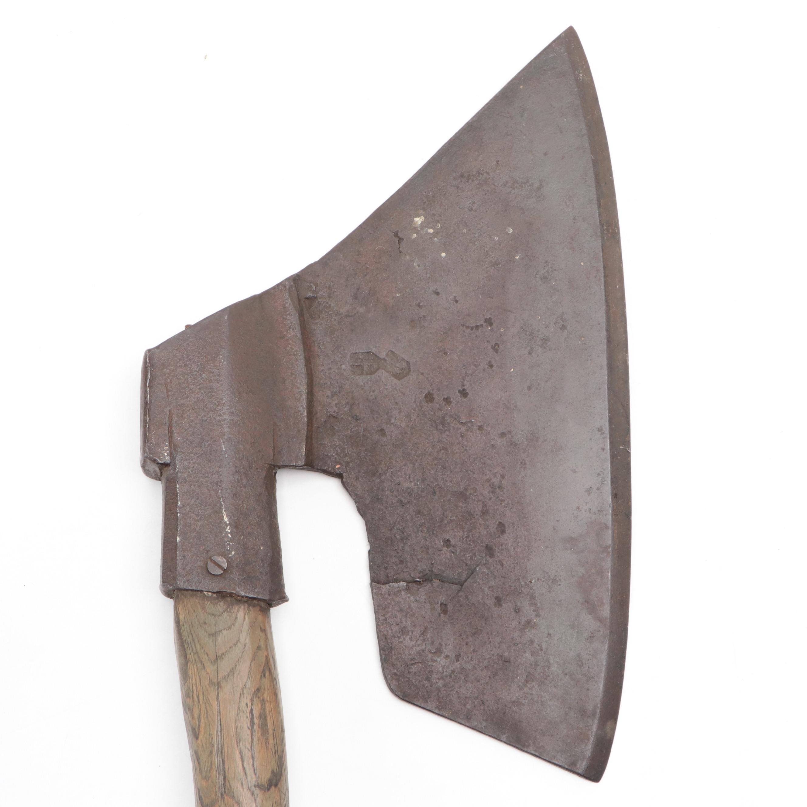 Goosewing Broad Axe with Continental Style Markings, Antique