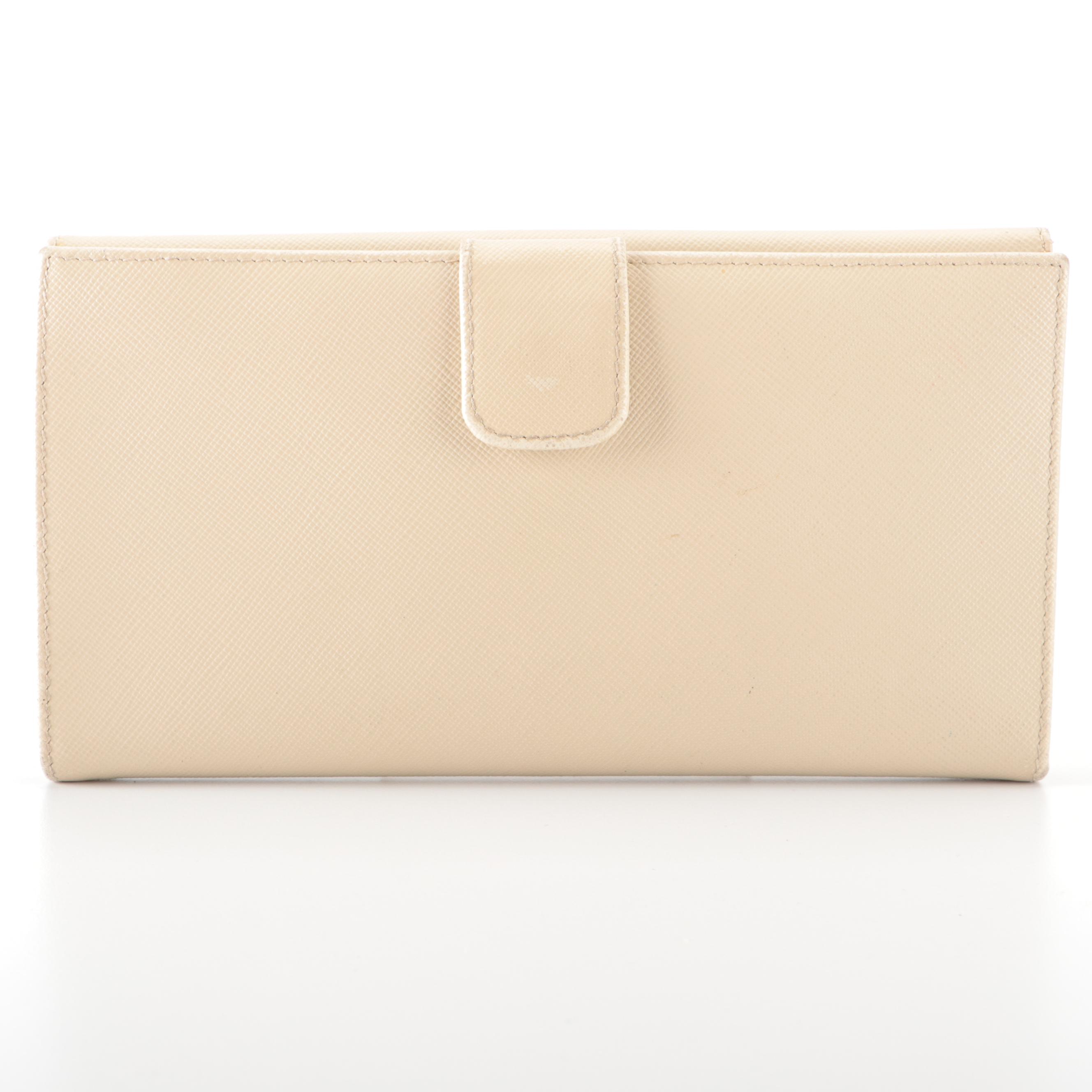 Prada French Flap Long Wallet in Beige Saffiano Leather