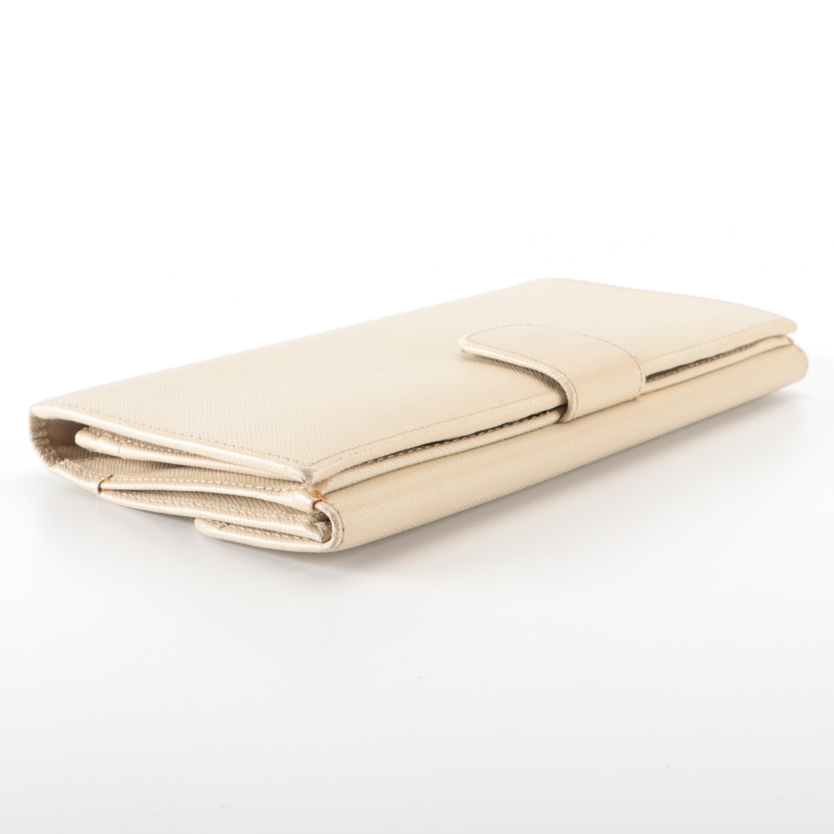Prada French Flap Long Wallet in Beige Saffiano Leather