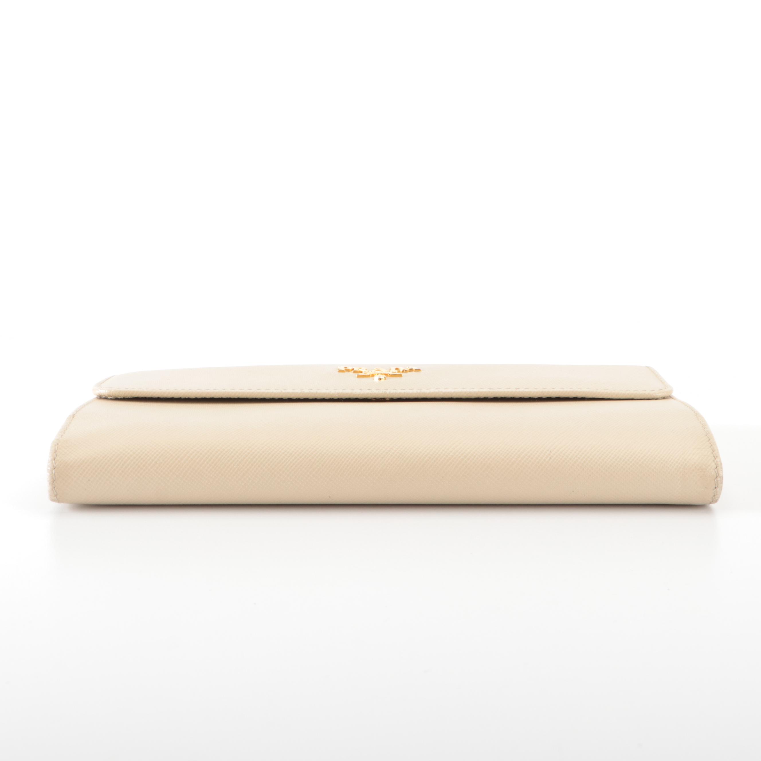 Prada French Flap Long Wallet in Beige Saffiano Leather