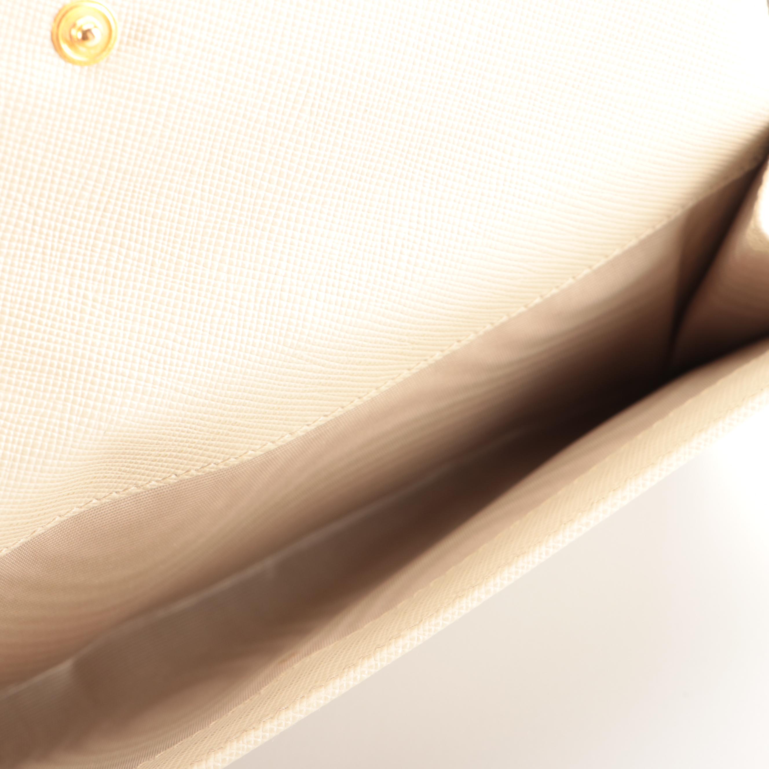 Prada French Flap Long Wallet in Beige Saffiano Leather