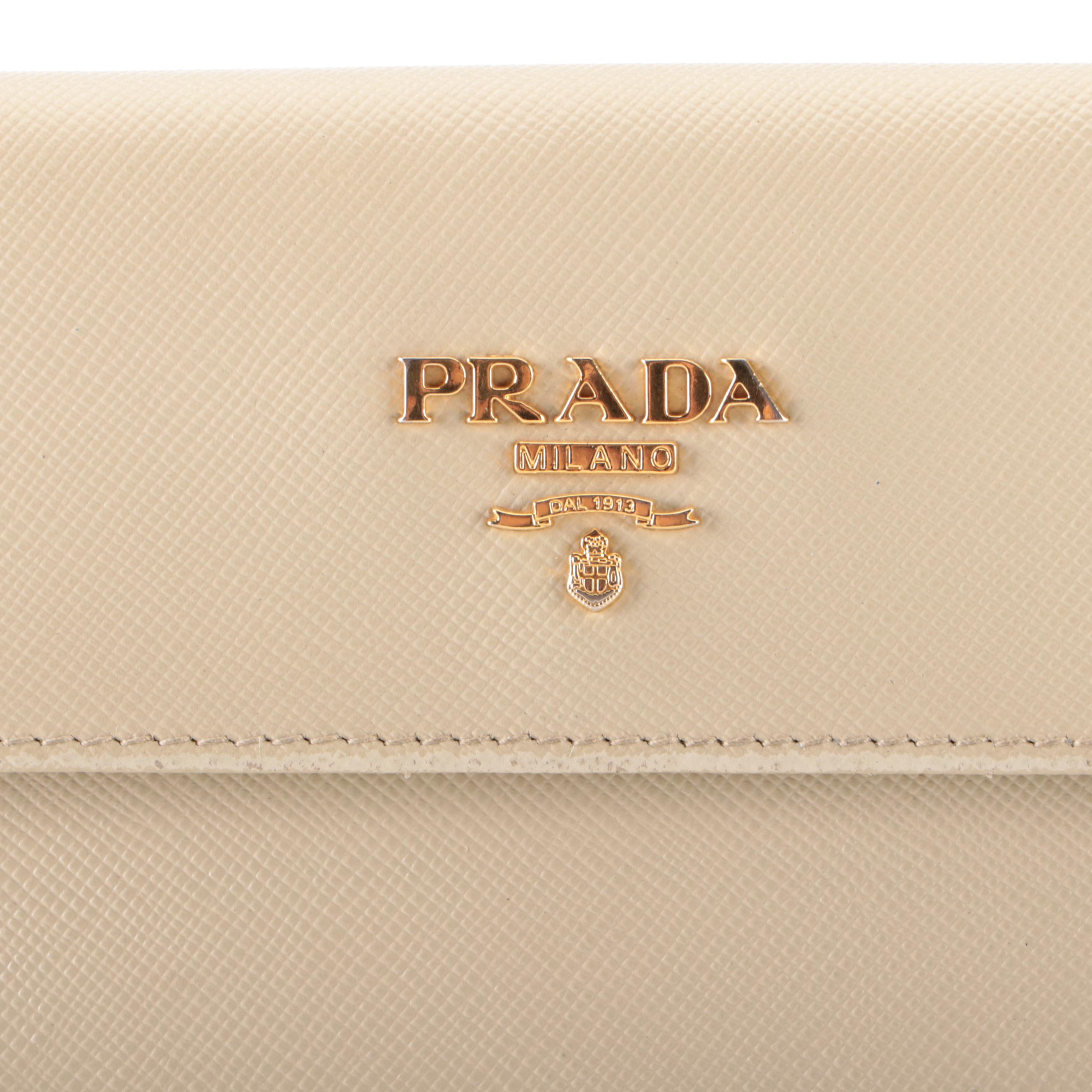 Prada French Flap Long Wallet in Beige Saffiano Leather