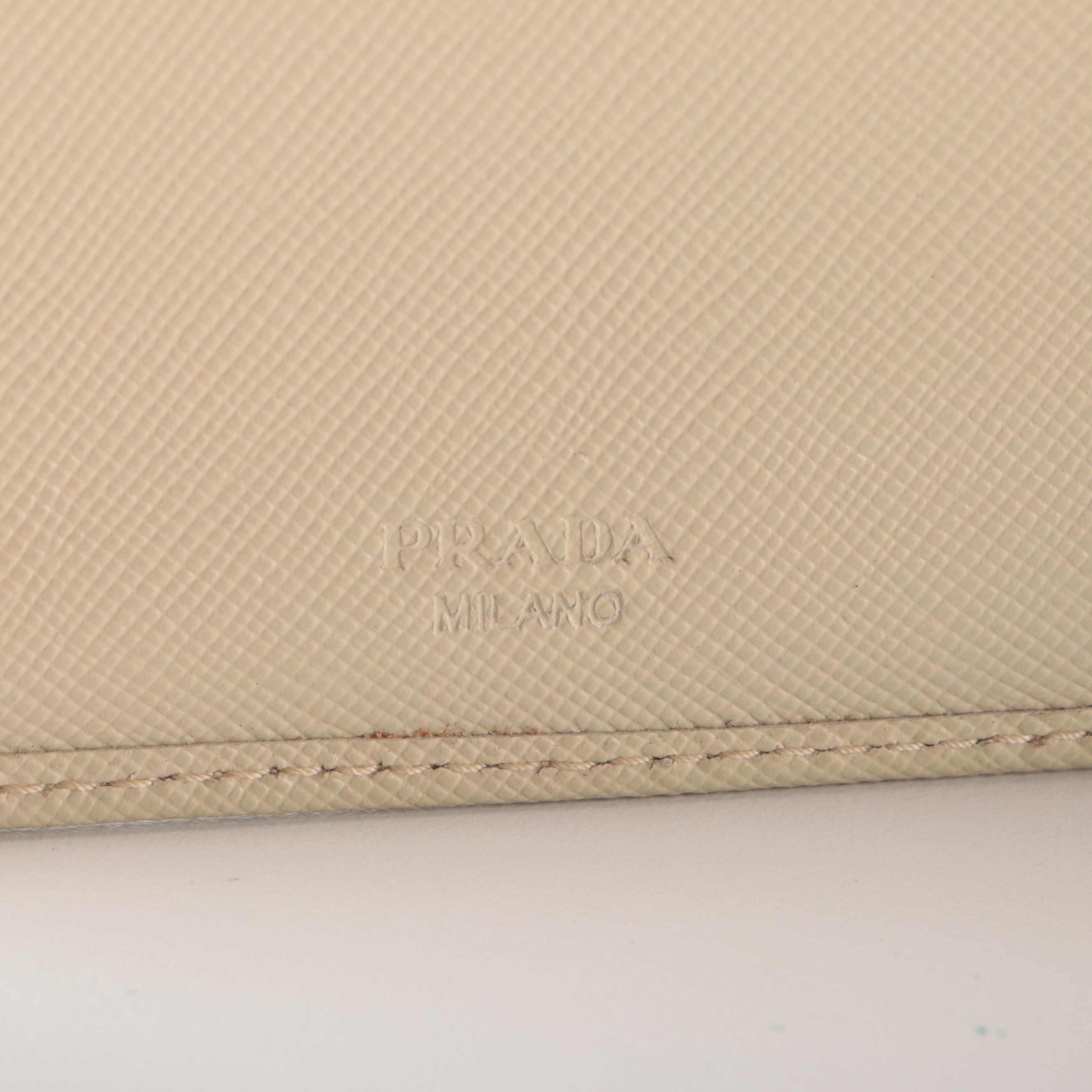 Prada French Flap Long Wallet in Beige Saffiano Leather