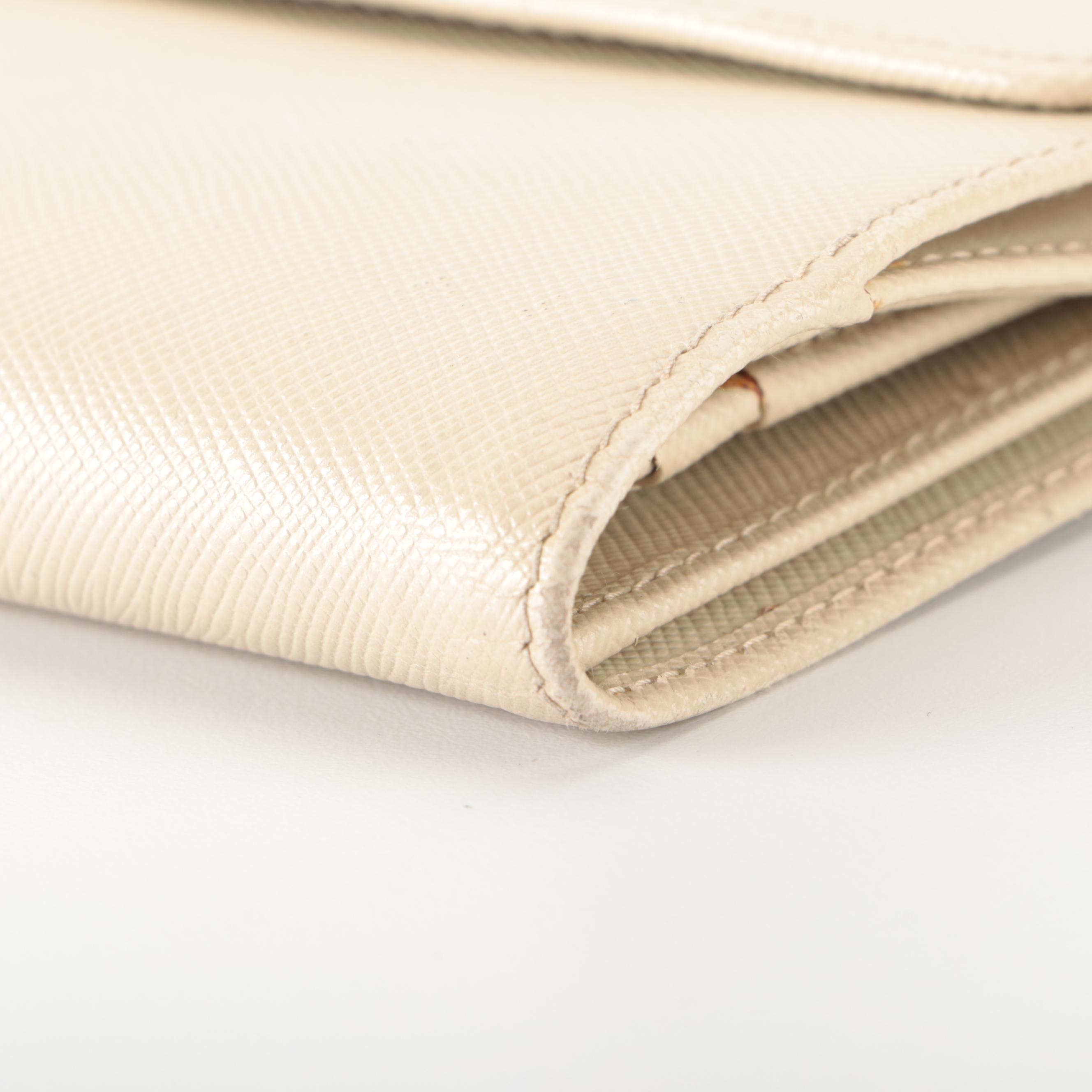 Prada French Flap Long Wallet in Beige Saffiano Leather