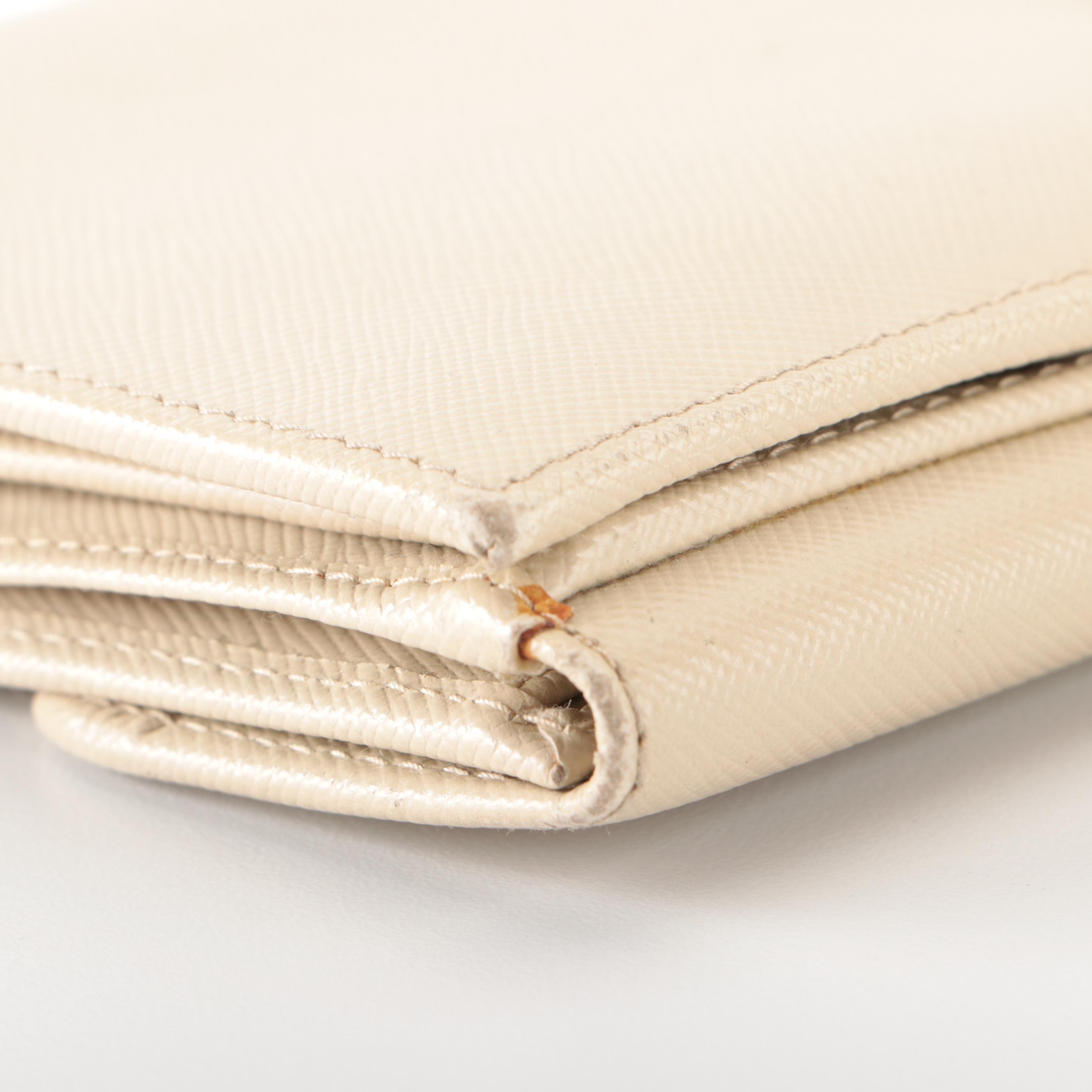 Prada French Flap Long Wallet in Beige Saffiano Leather