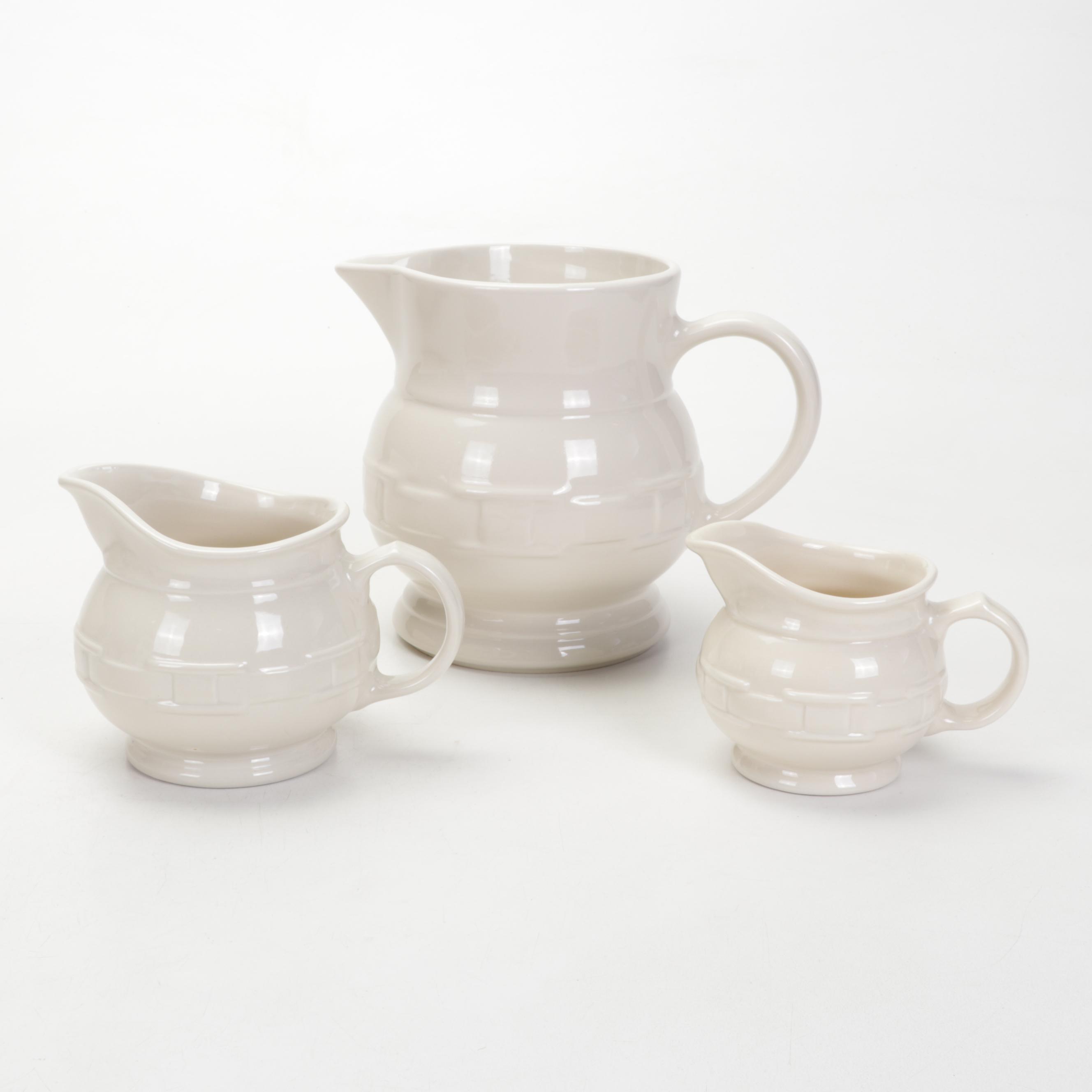 Longaberger "Woven Traditions" Ivory Ceramic Pitcher and Serveware
