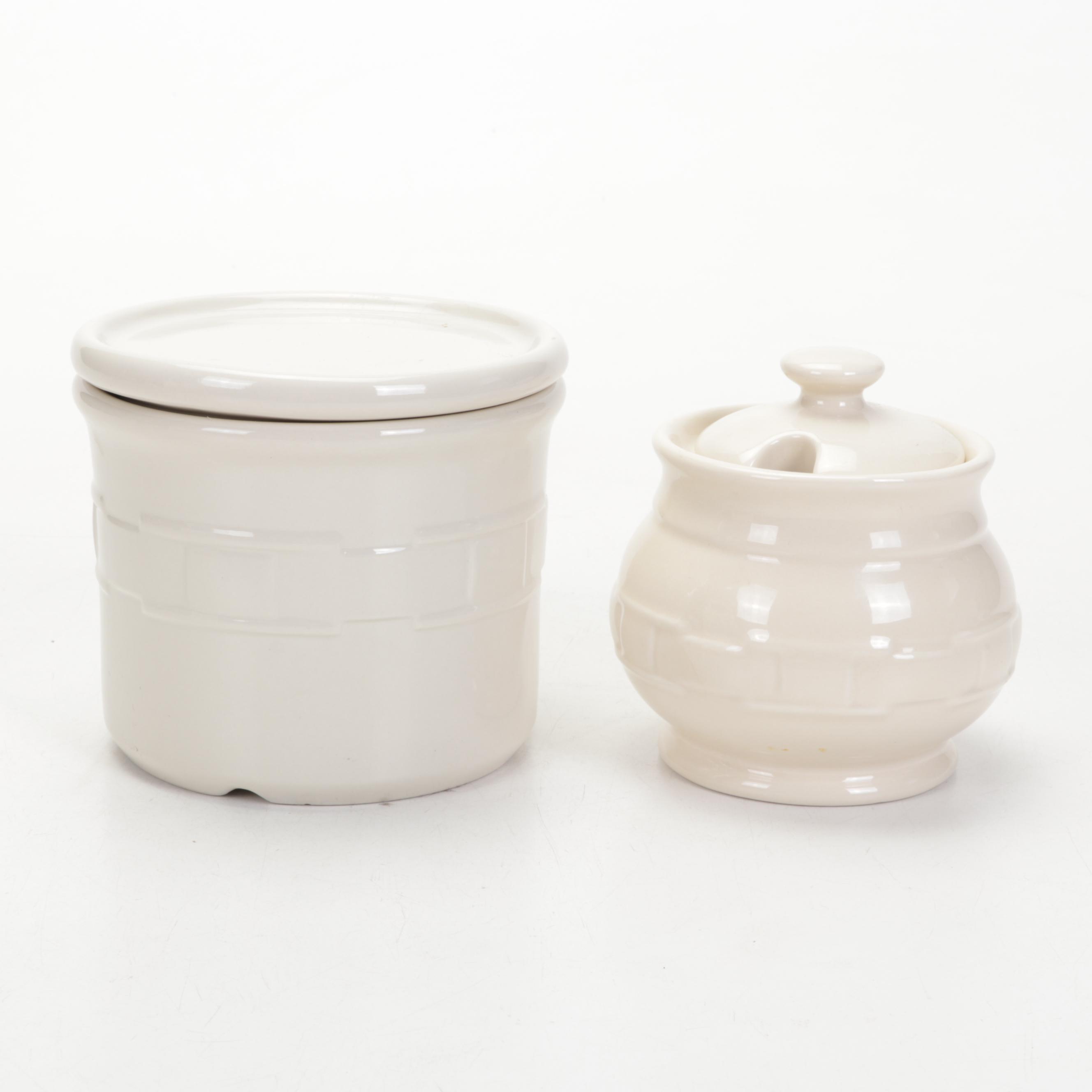 Longaberger "Woven Traditions" Ivory Ceramic Pitcher and Serveware