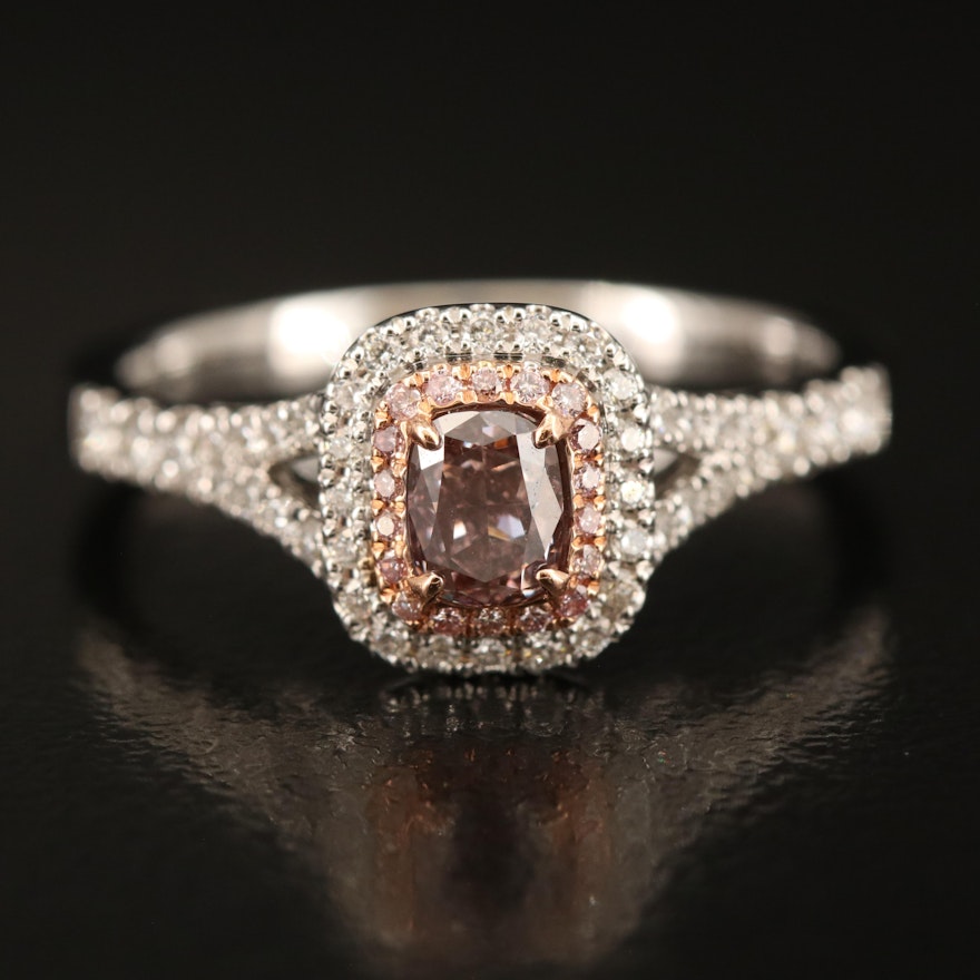 18K 0.72 Diamond Ring with Rose Gold Accent Including GIA Report