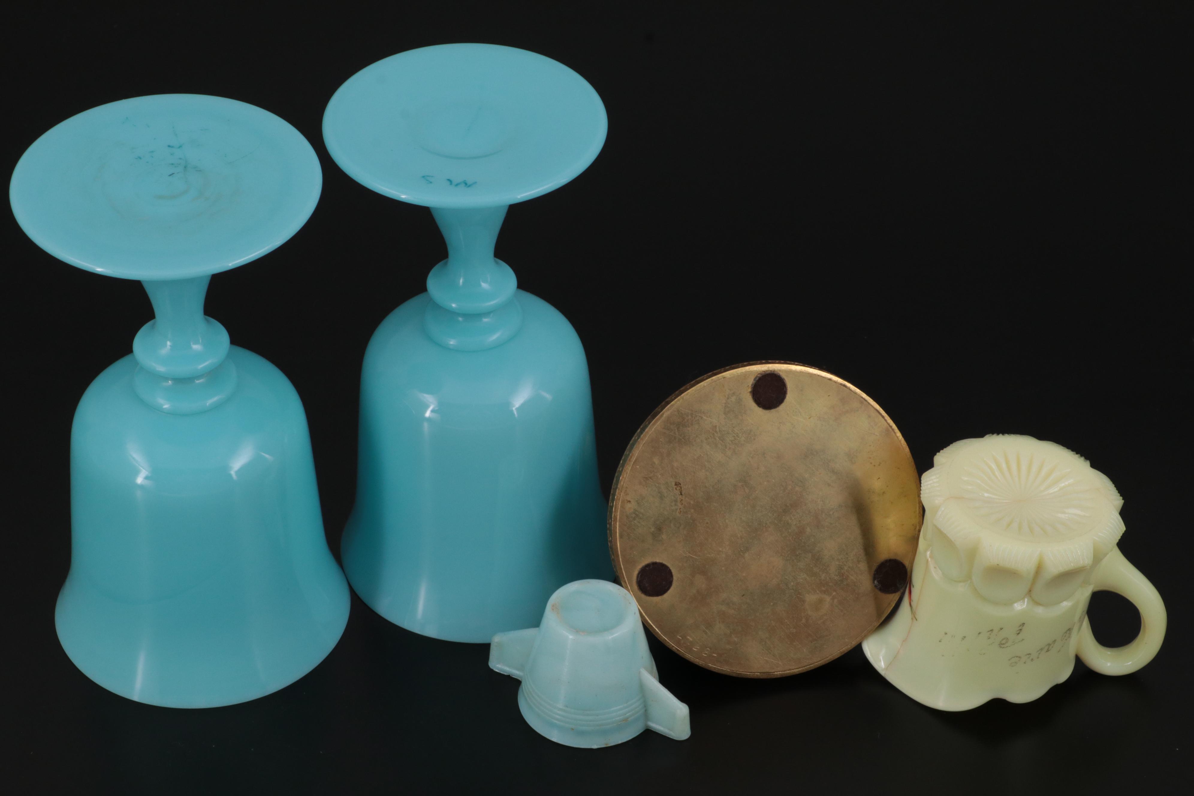 Napco Milk Glass Bonbon Dish with Other Milk, Opaline, and Custard Glass Décor