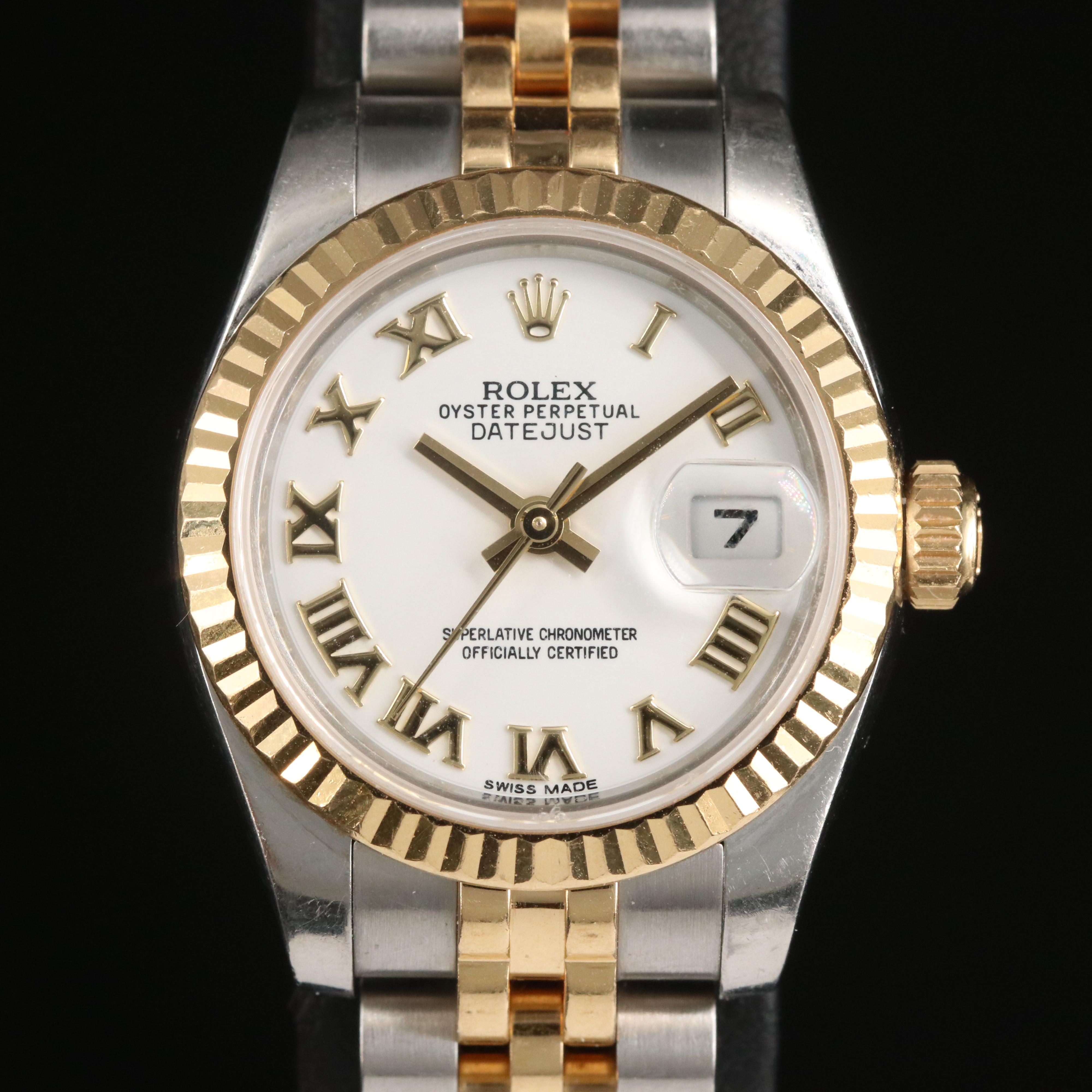 Rolex Oyster Perpetual Datejust White Roman Dial Watch