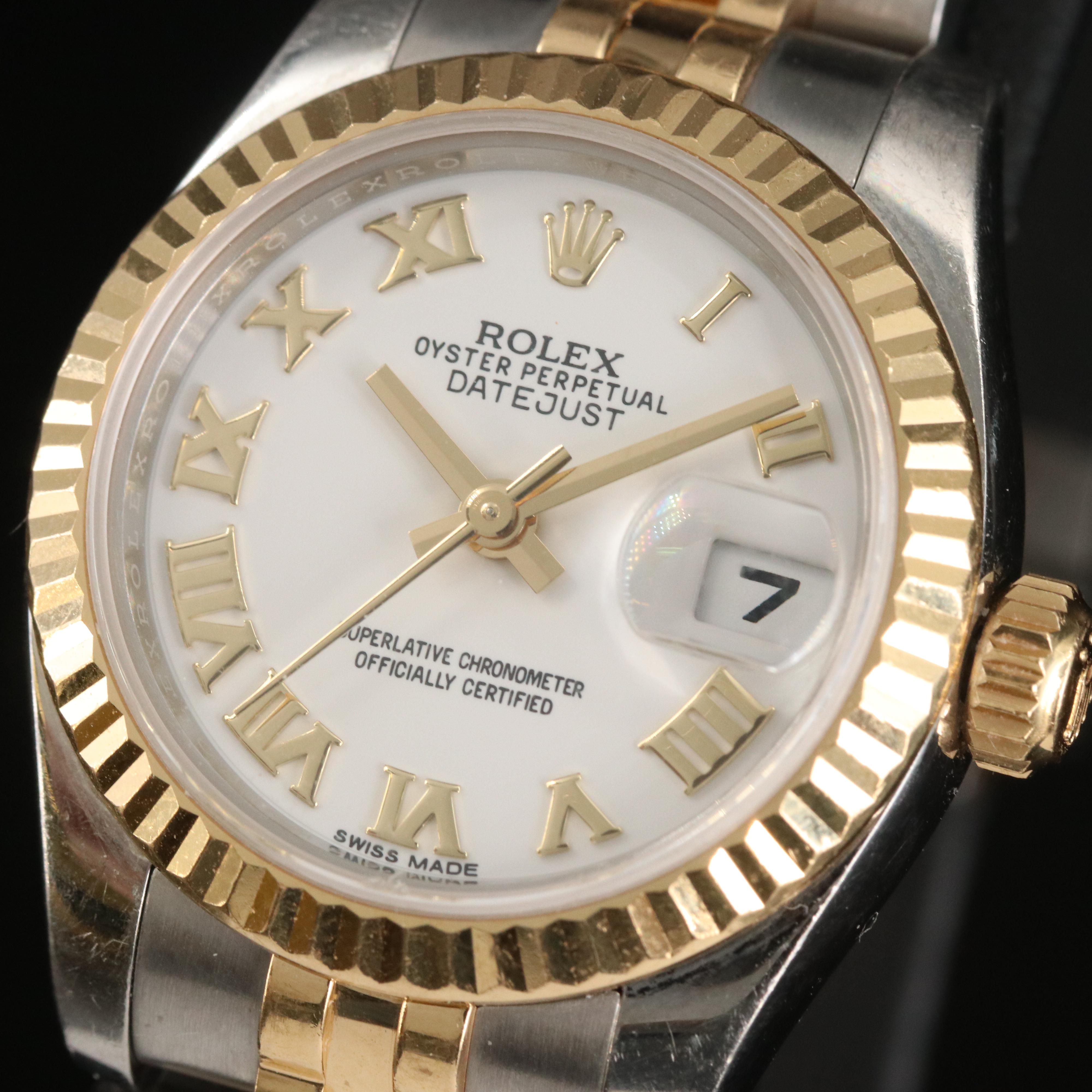 Rolex Oyster Perpetual Datejust White Roman Dial Watch