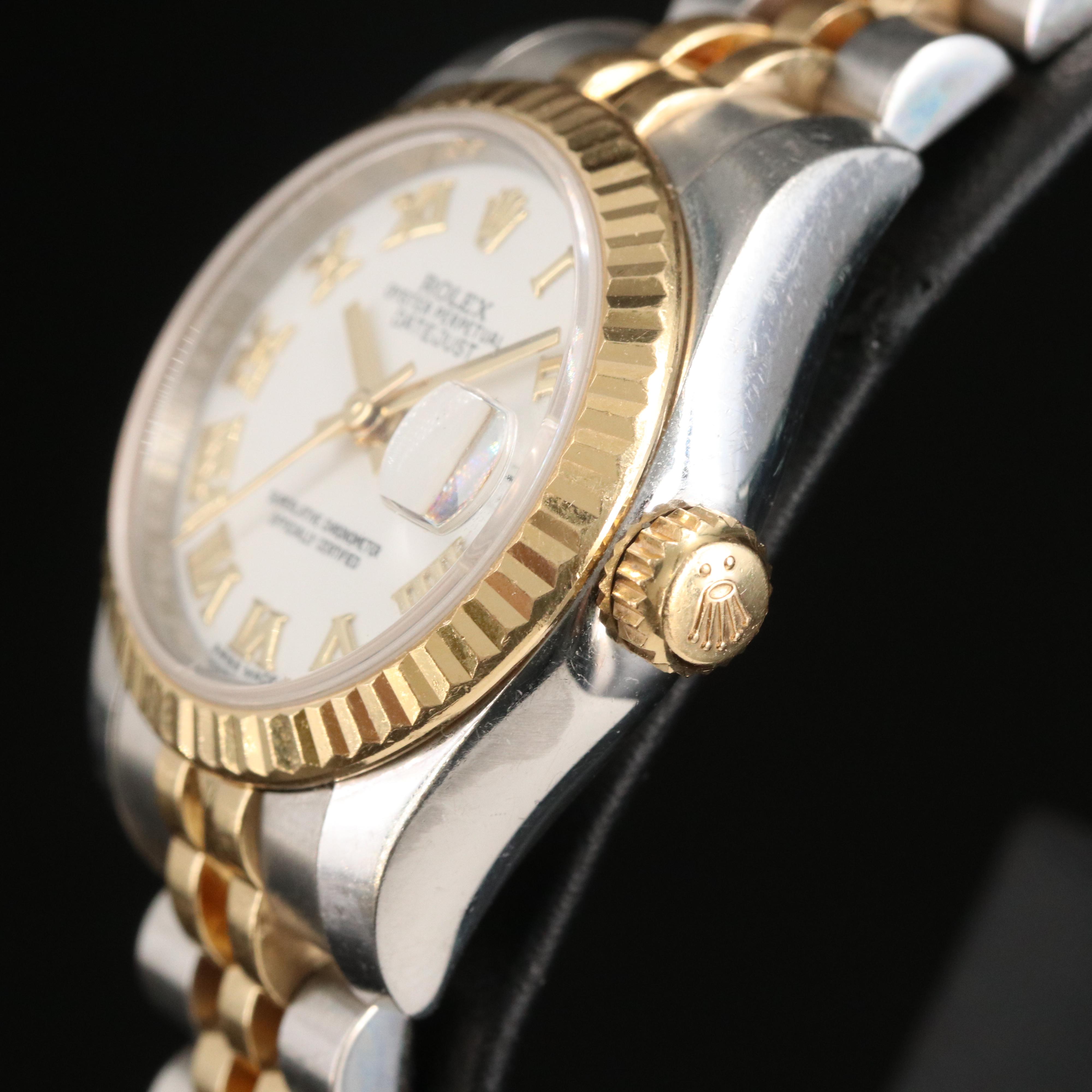 Rolex Oyster Perpetual Datejust White Roman Dial Watch