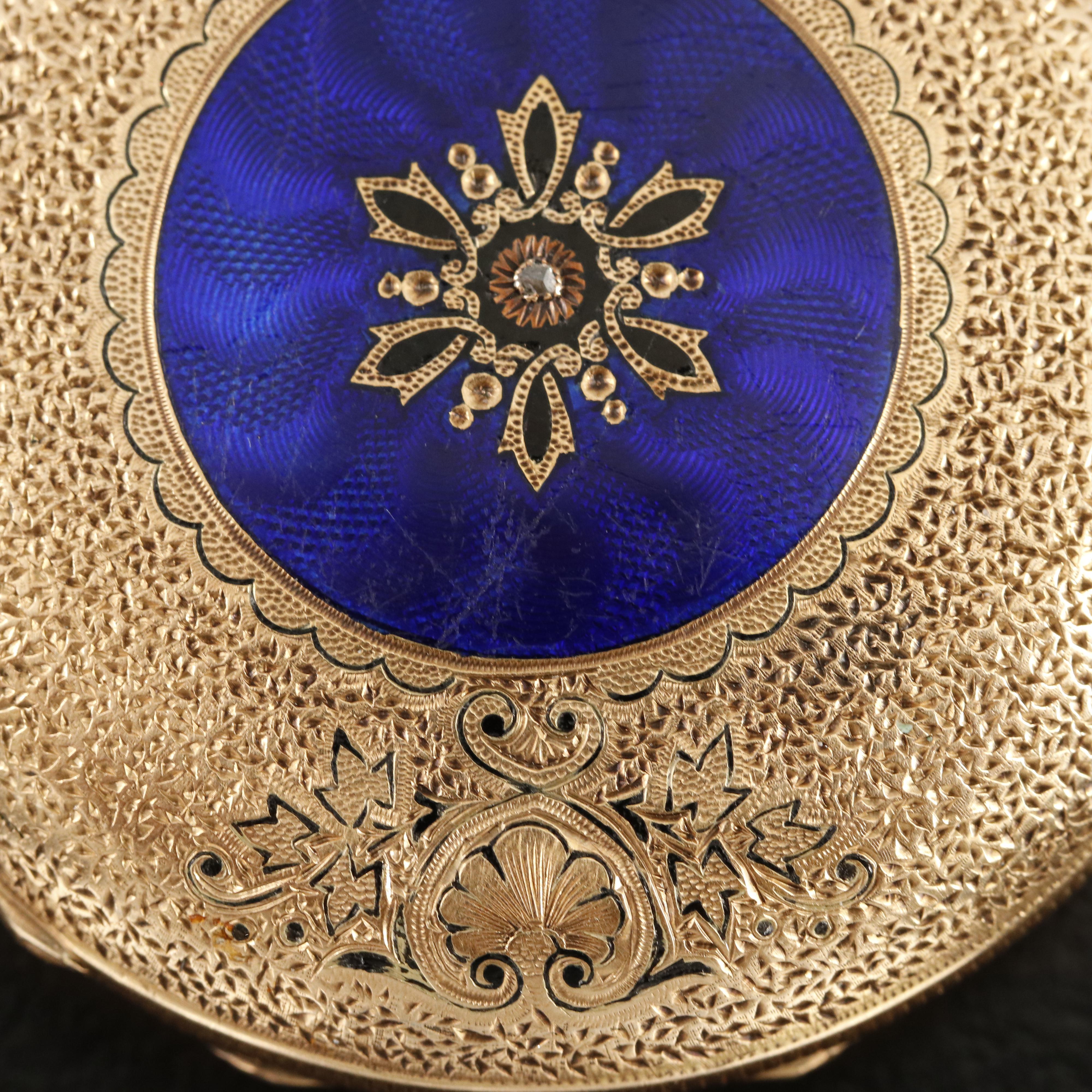 14K Emile Jacot Enamel Hunting Case Pocket Watch