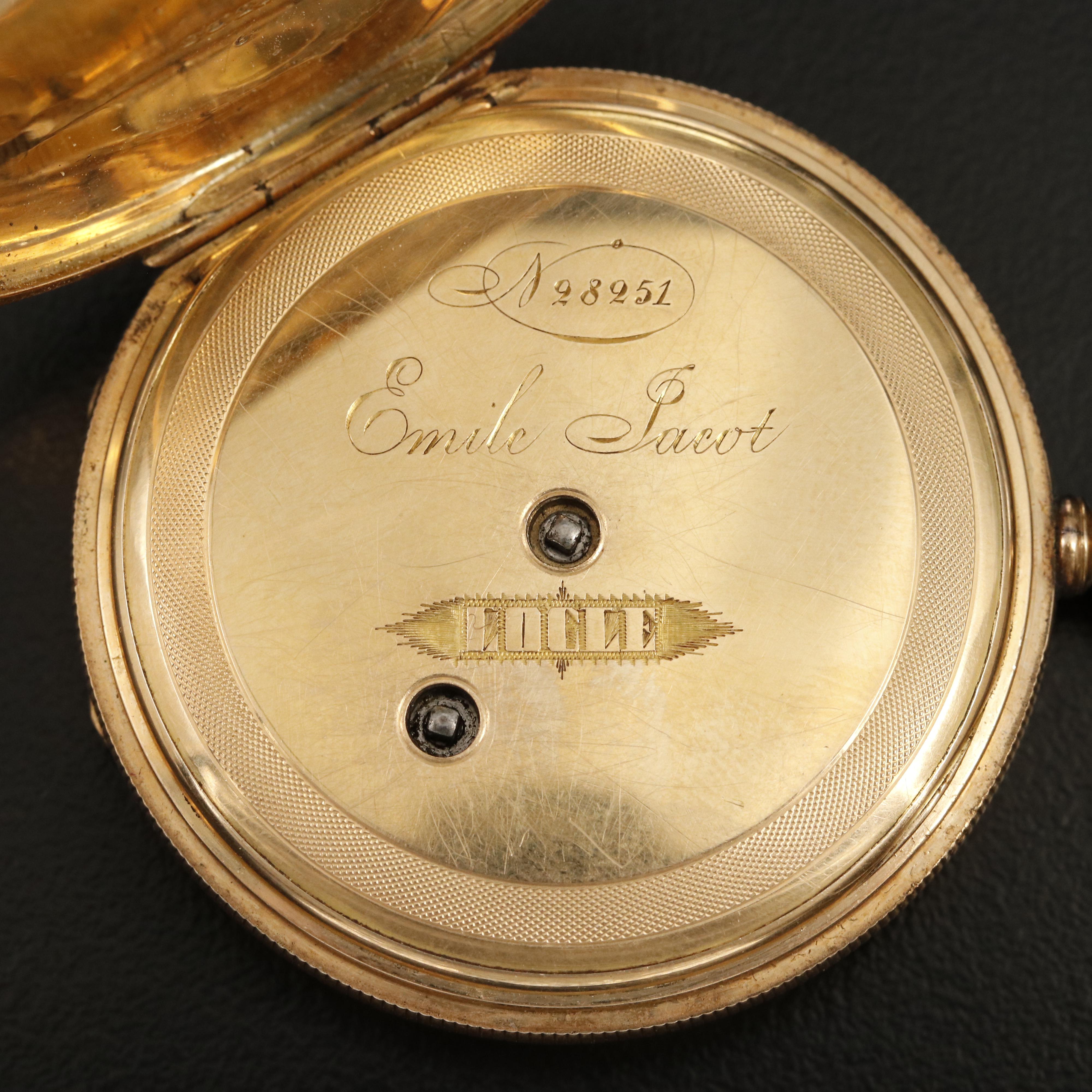 14K Emile Jacot Enamel Hunting Case Pocket Watch