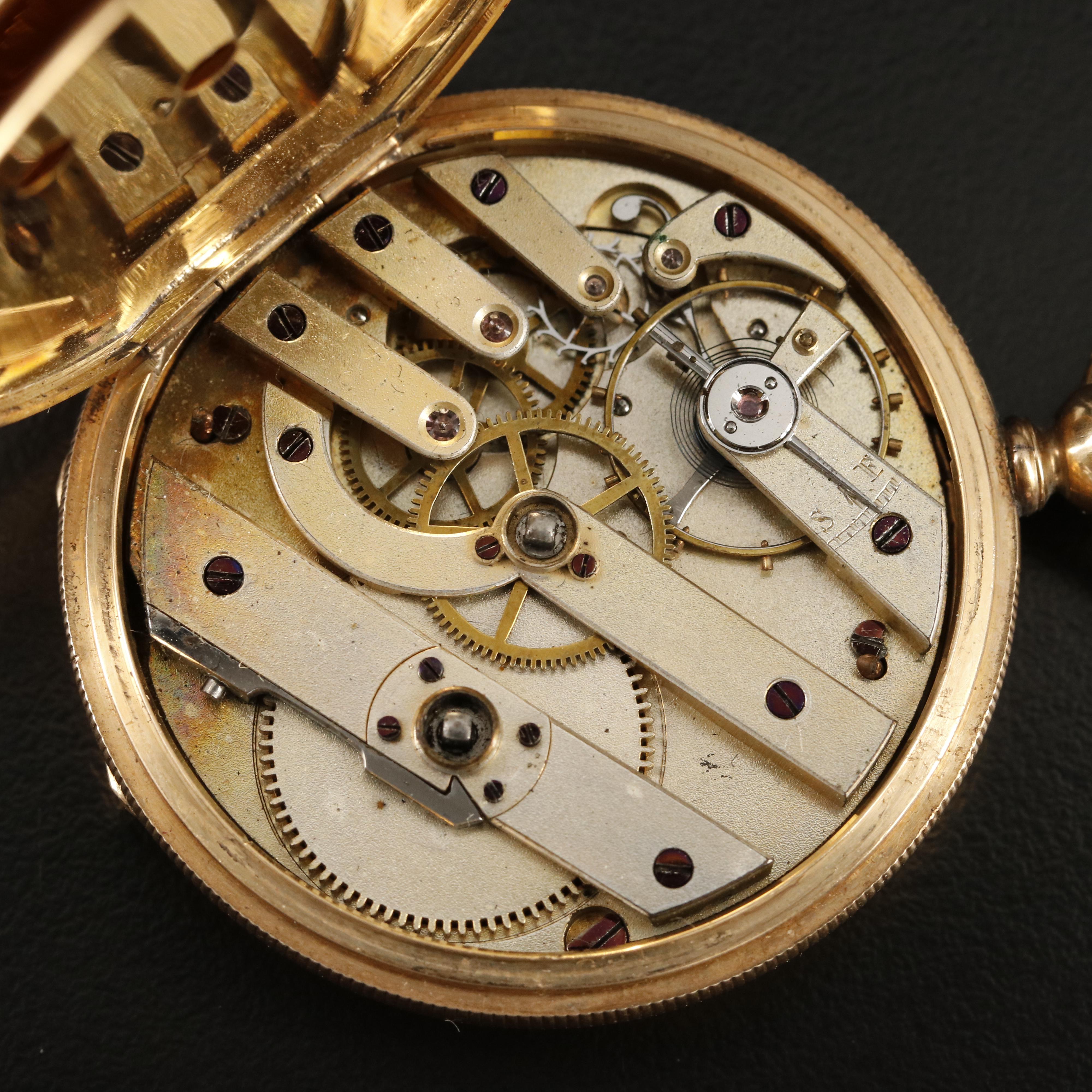 14K Emile Jacot Enamel Hunting Case Pocket Watch