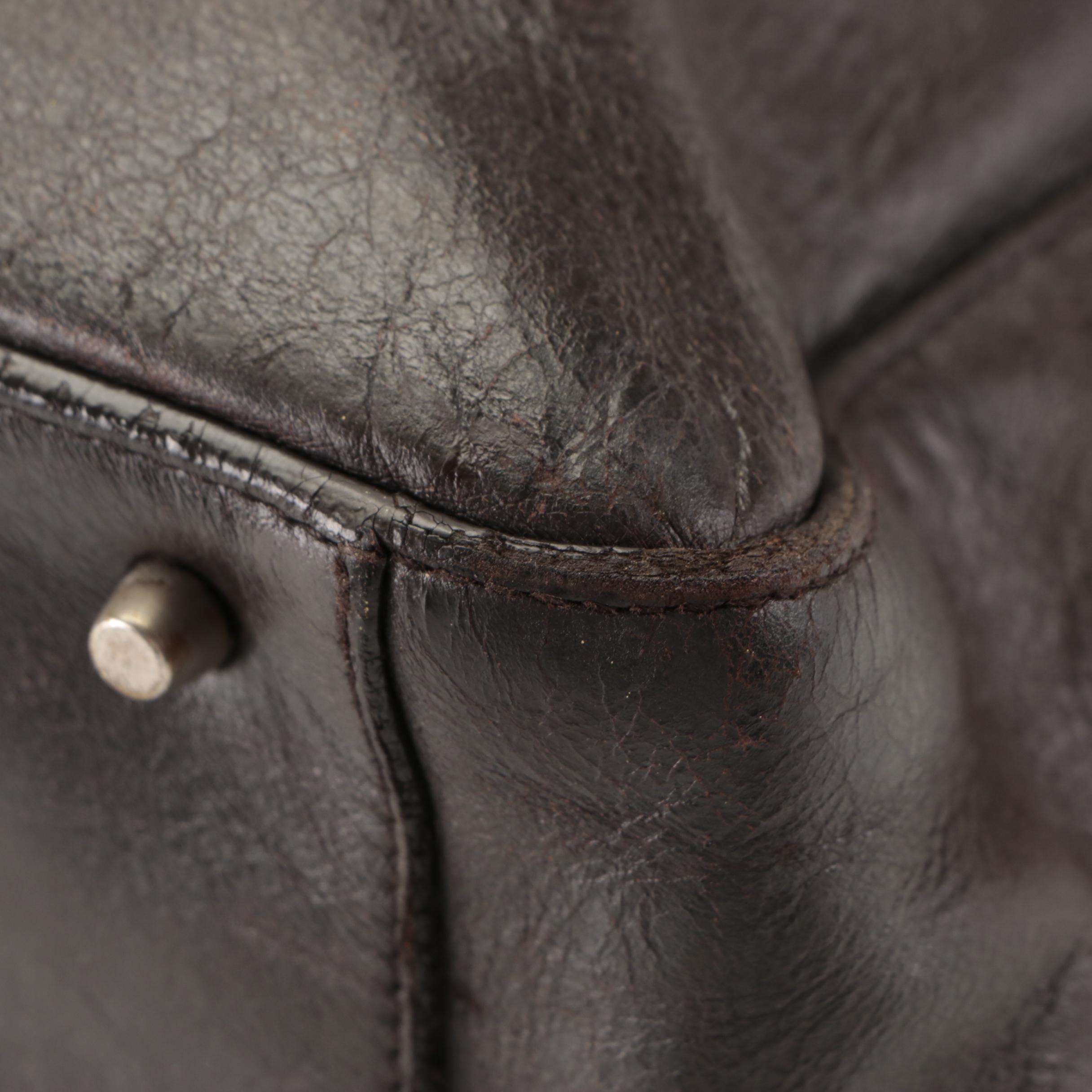 Prada Shoulder Tote Bag in Dark Brown Calfskin Leather