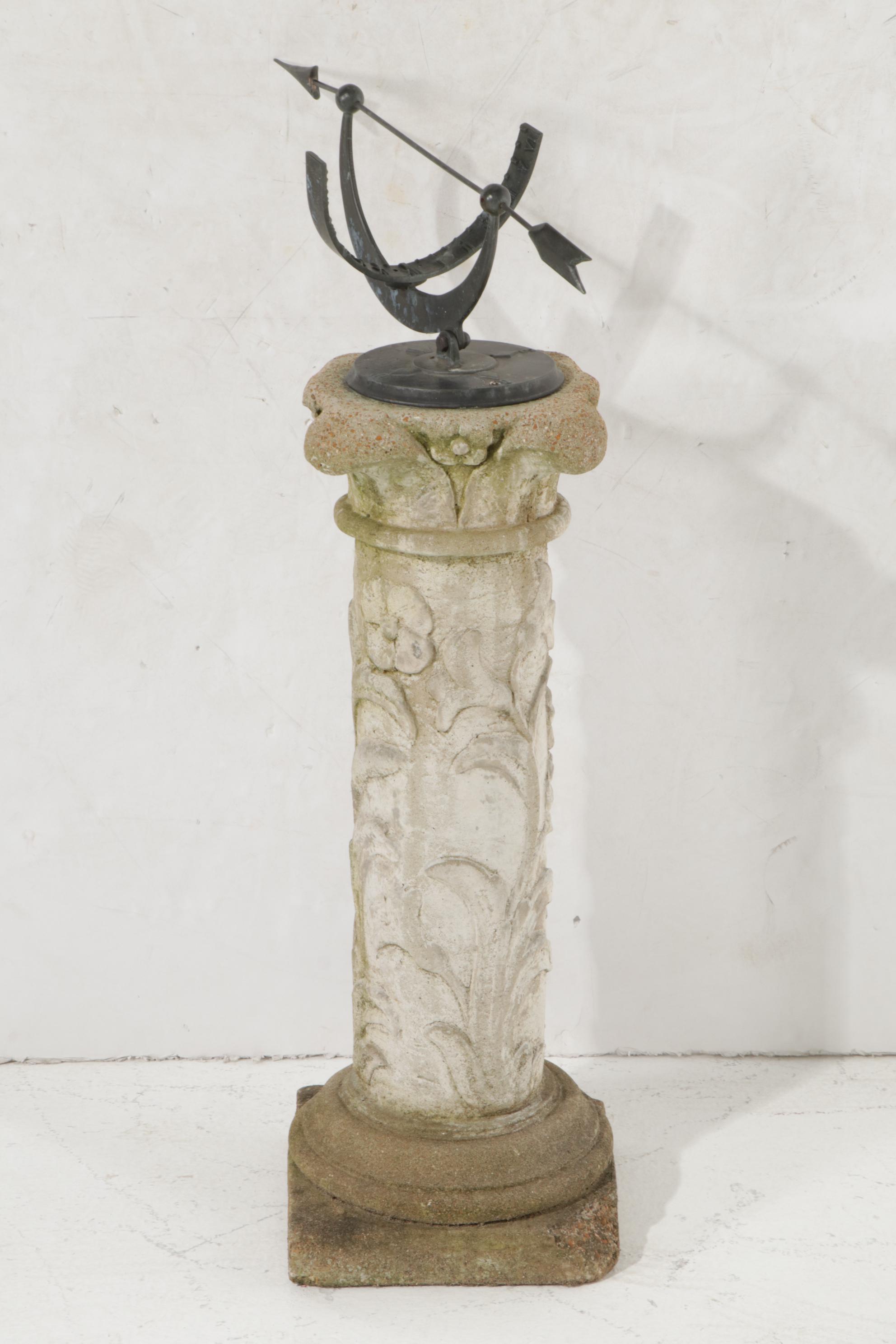 Armillary Sundial With Concrete Pedestal Garden Sculpture