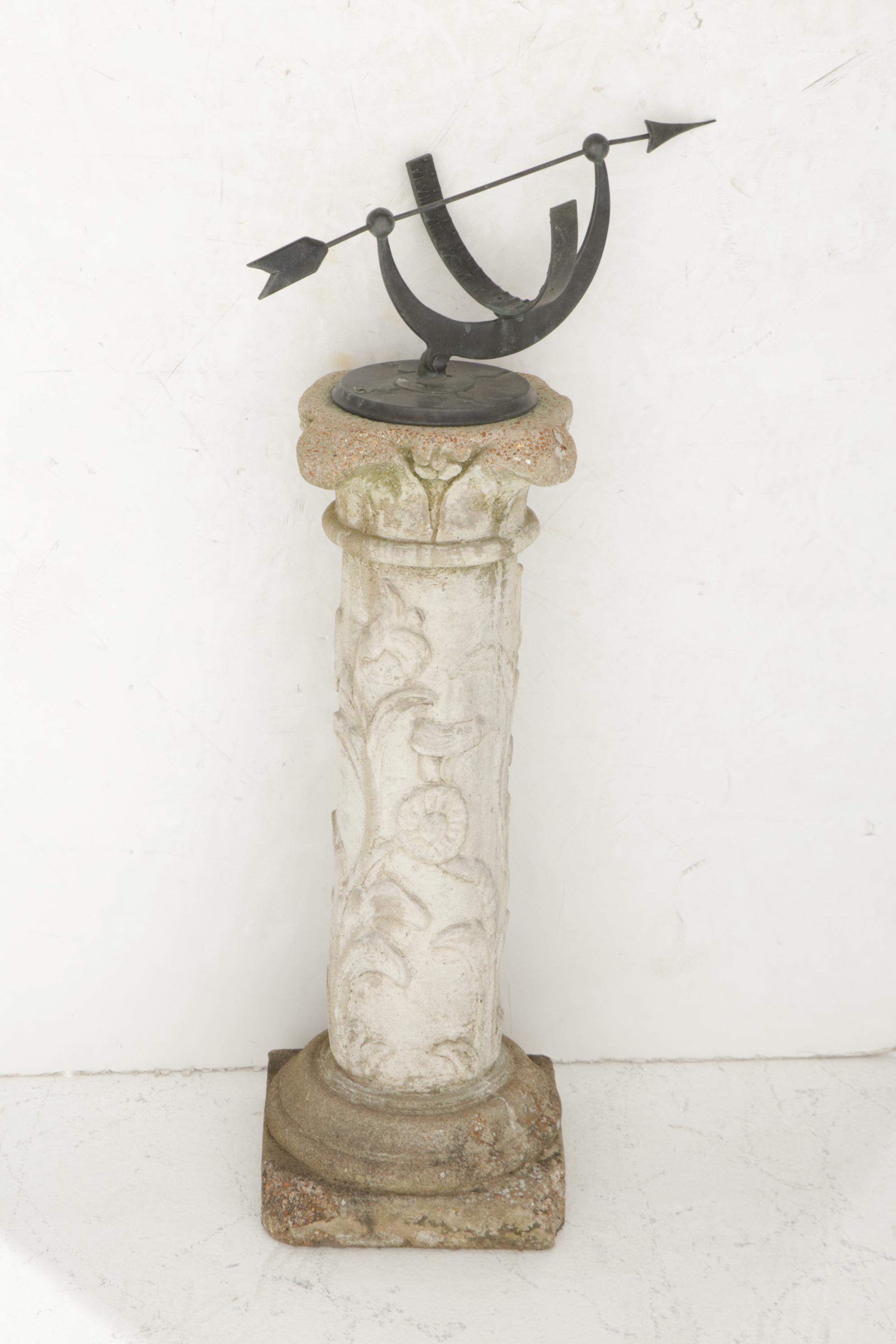 Armillary Sundial With Concrete Pedestal Garden Sculpture