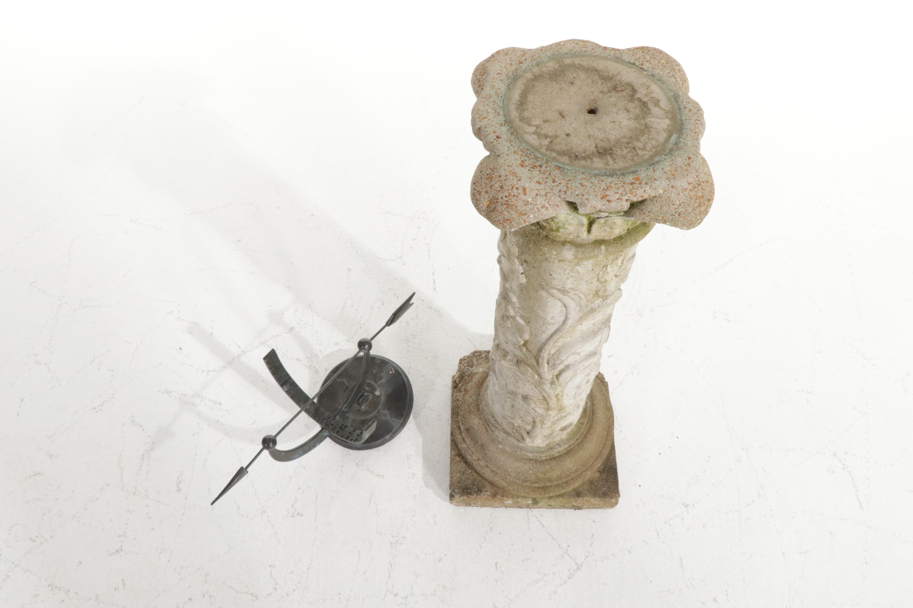 Armillary Sundial With Concrete Pedestal Garden Sculpture
