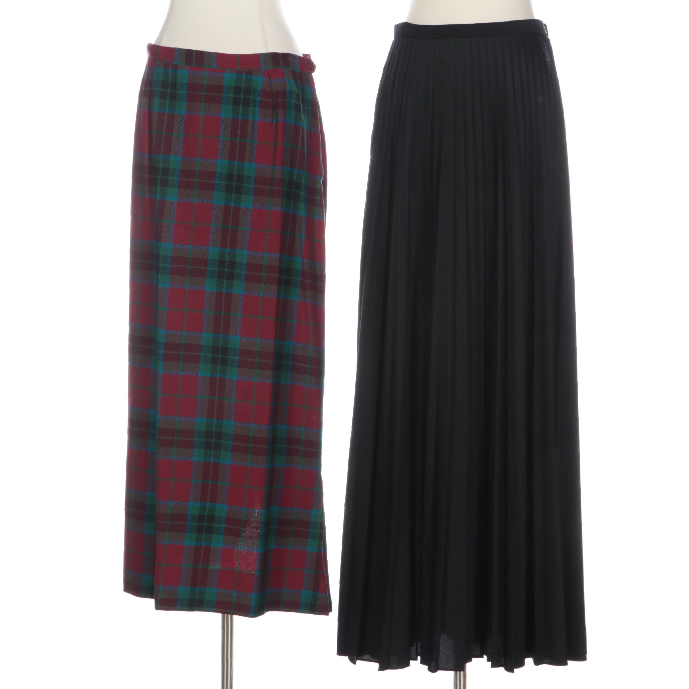 Aljean of Canada Plaid Wool Skirt and Koret of California Pleated Skirt in Black