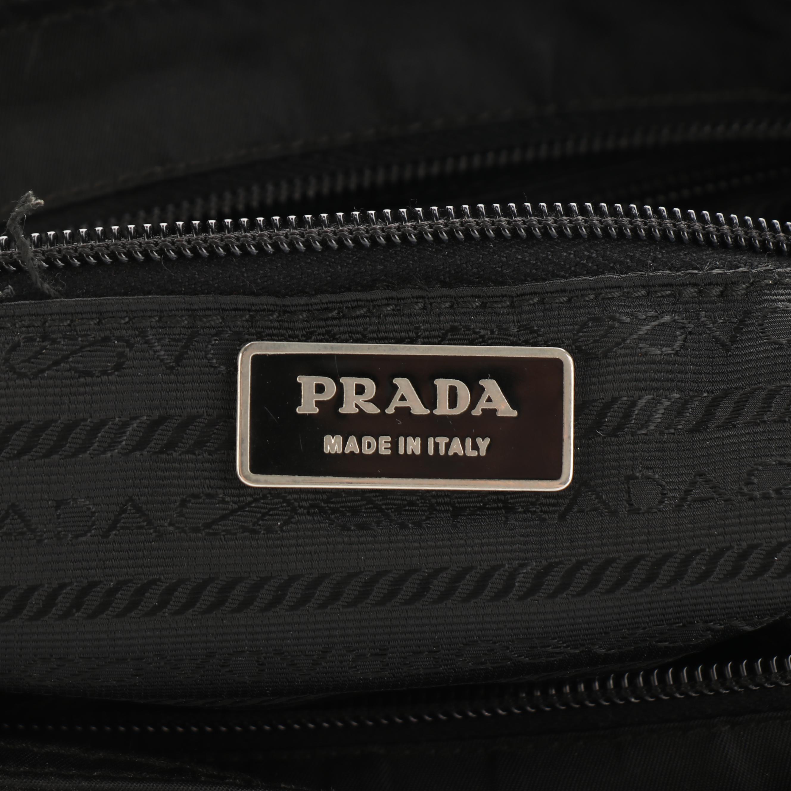 Prada Black Nylon and Leather Flat Messenger Bag