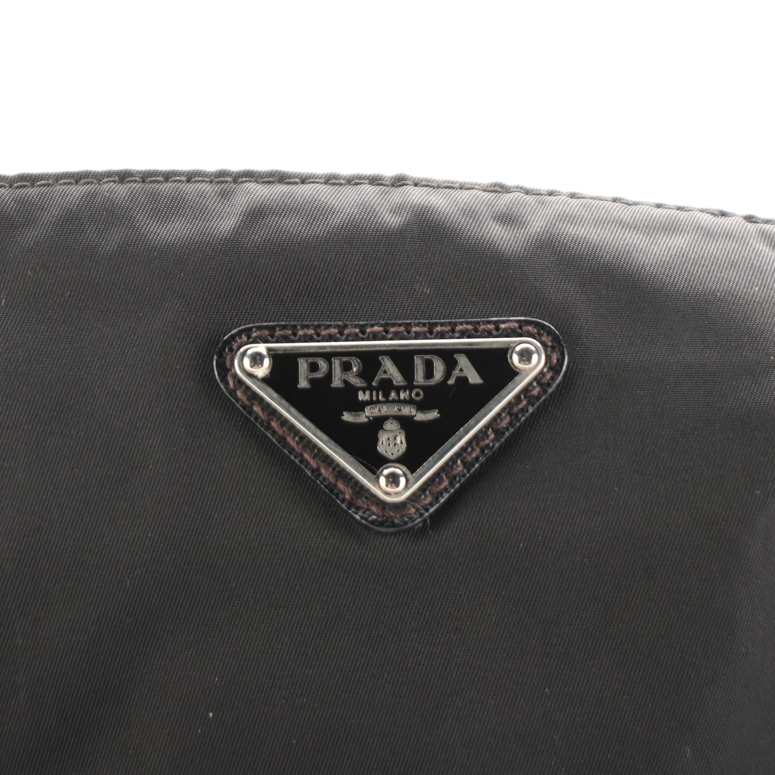 Prada Black Nylon and Leather Flat Messenger Bag