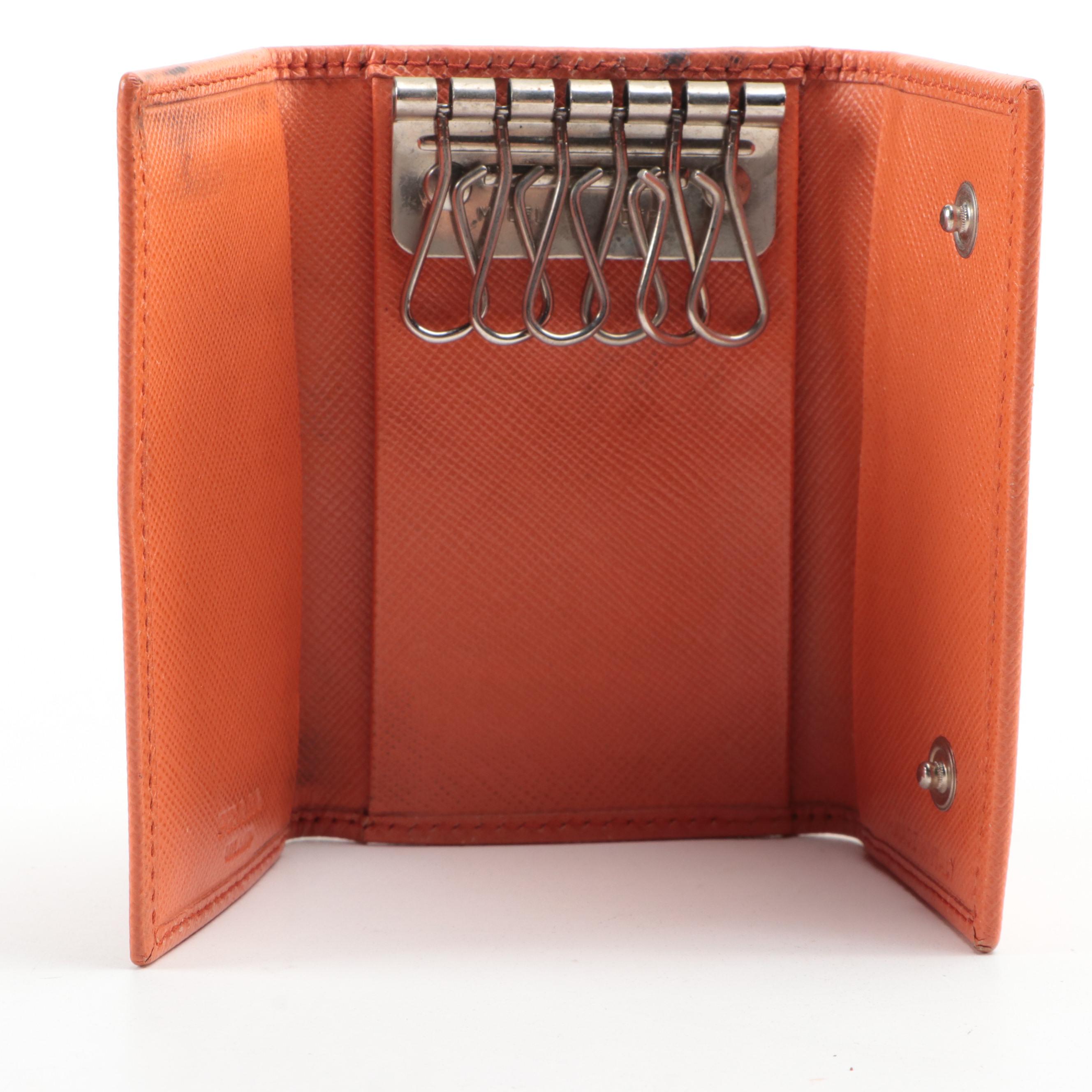 Prada Six-Key Holder in Paprika Saffiano Leather