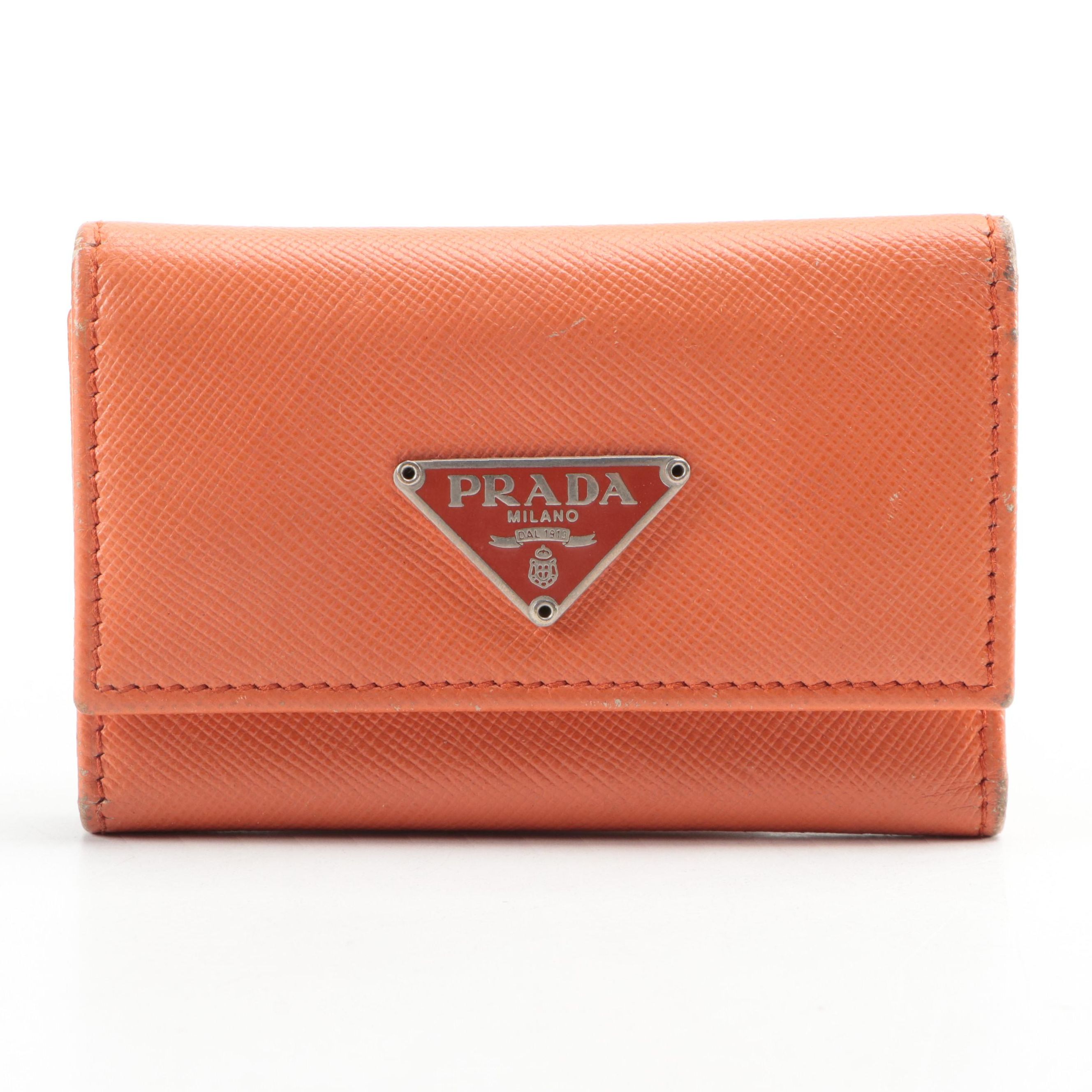 Prada Six-Key Holder in Paprika Saffiano Leather