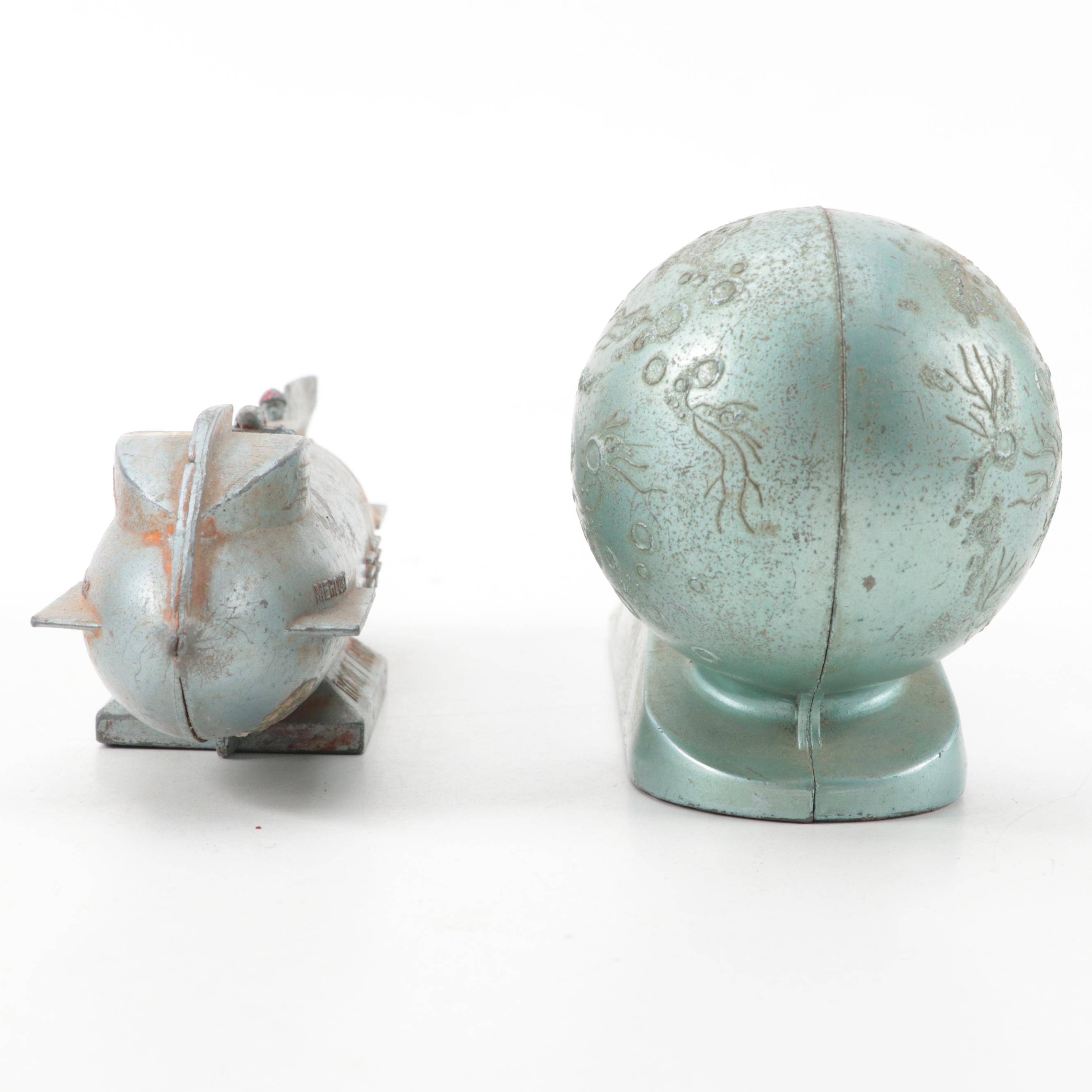 Art Deco "Rocket Bank" and MCM "Strato Bank" Mechanical Coin Banks