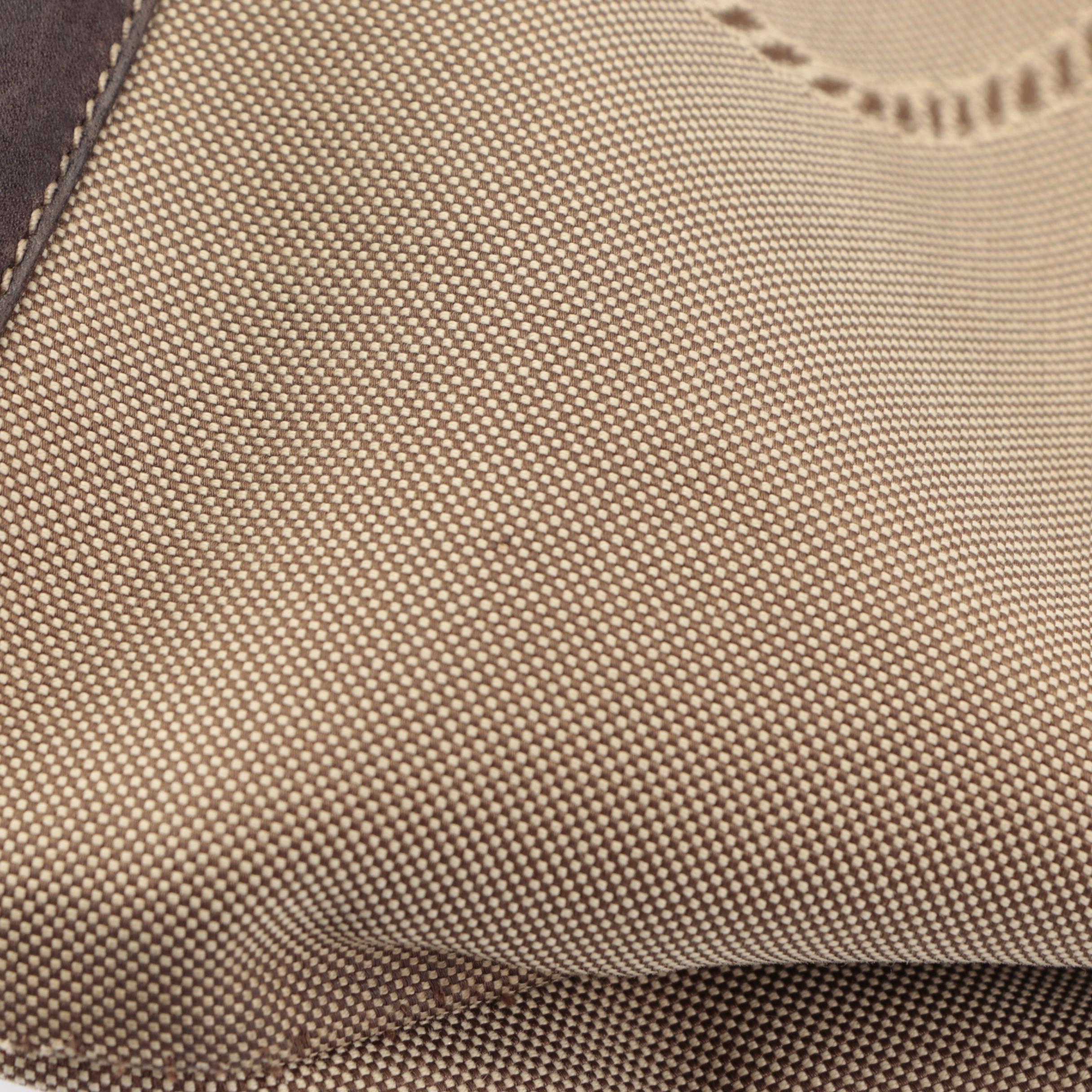 Prada Shoulder Tote in Logo Canapa Canvas with Brown Leather Trim