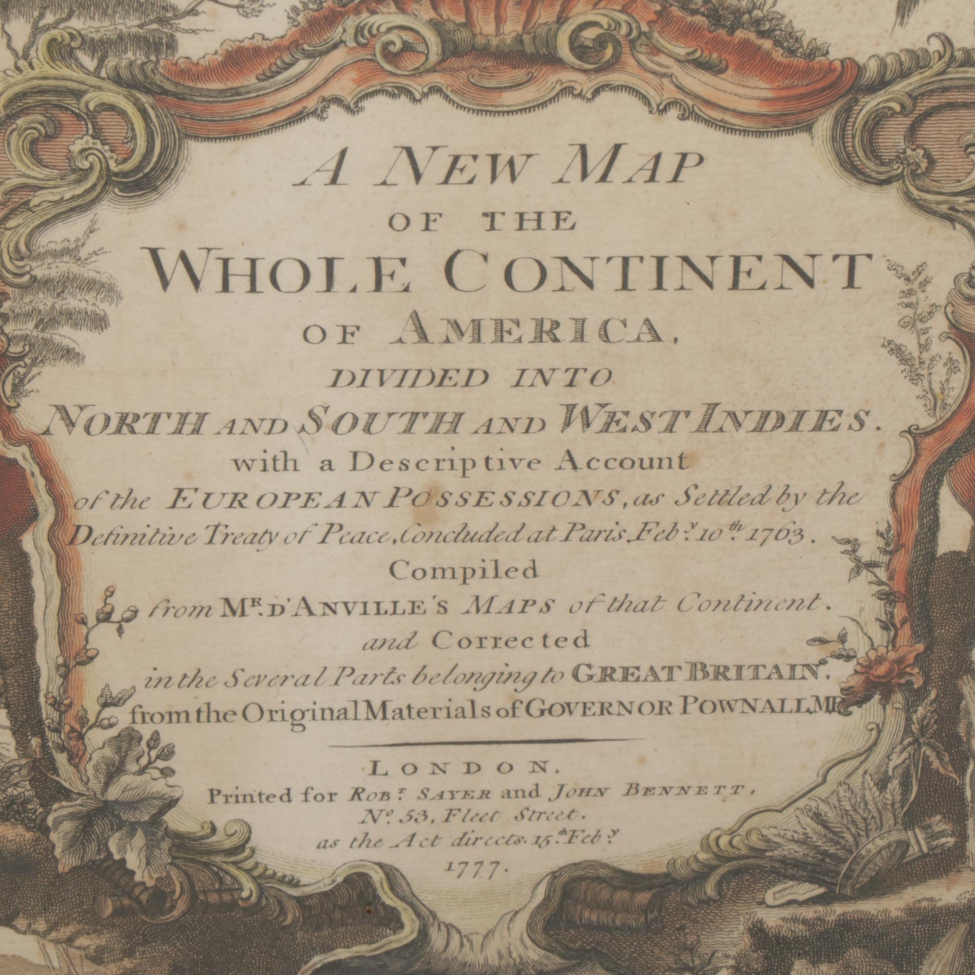 Sawyer and Bennett "A New Map of the Whole Continent of America", 1777